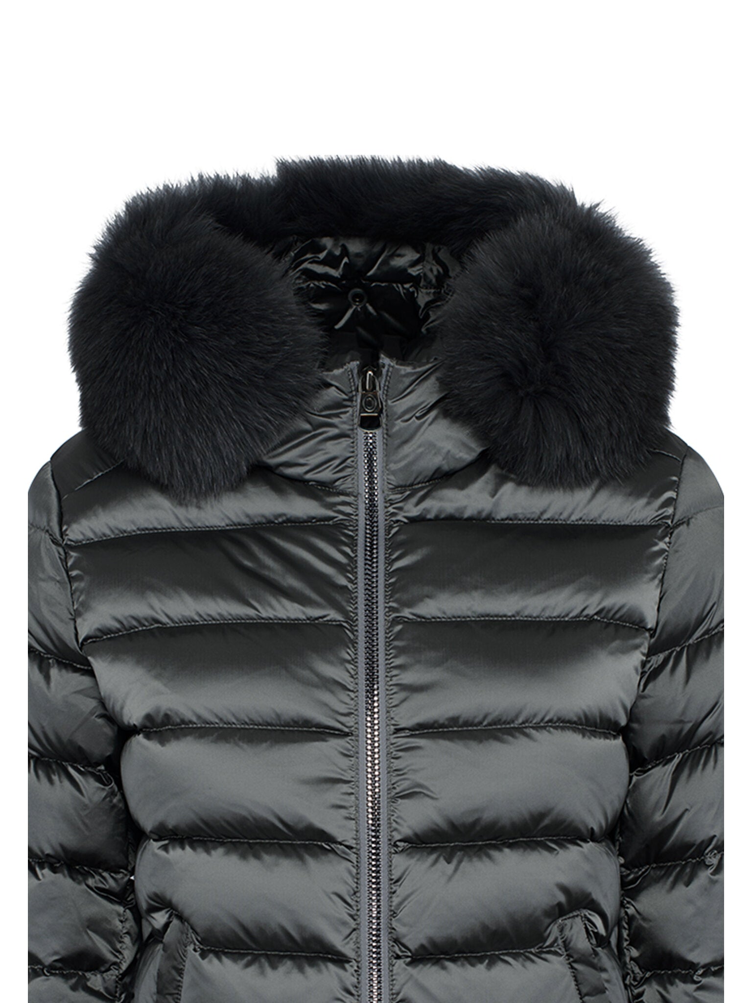 Piumino Corto con Pelliccia Sintetica / Grigio - Ideal Moda