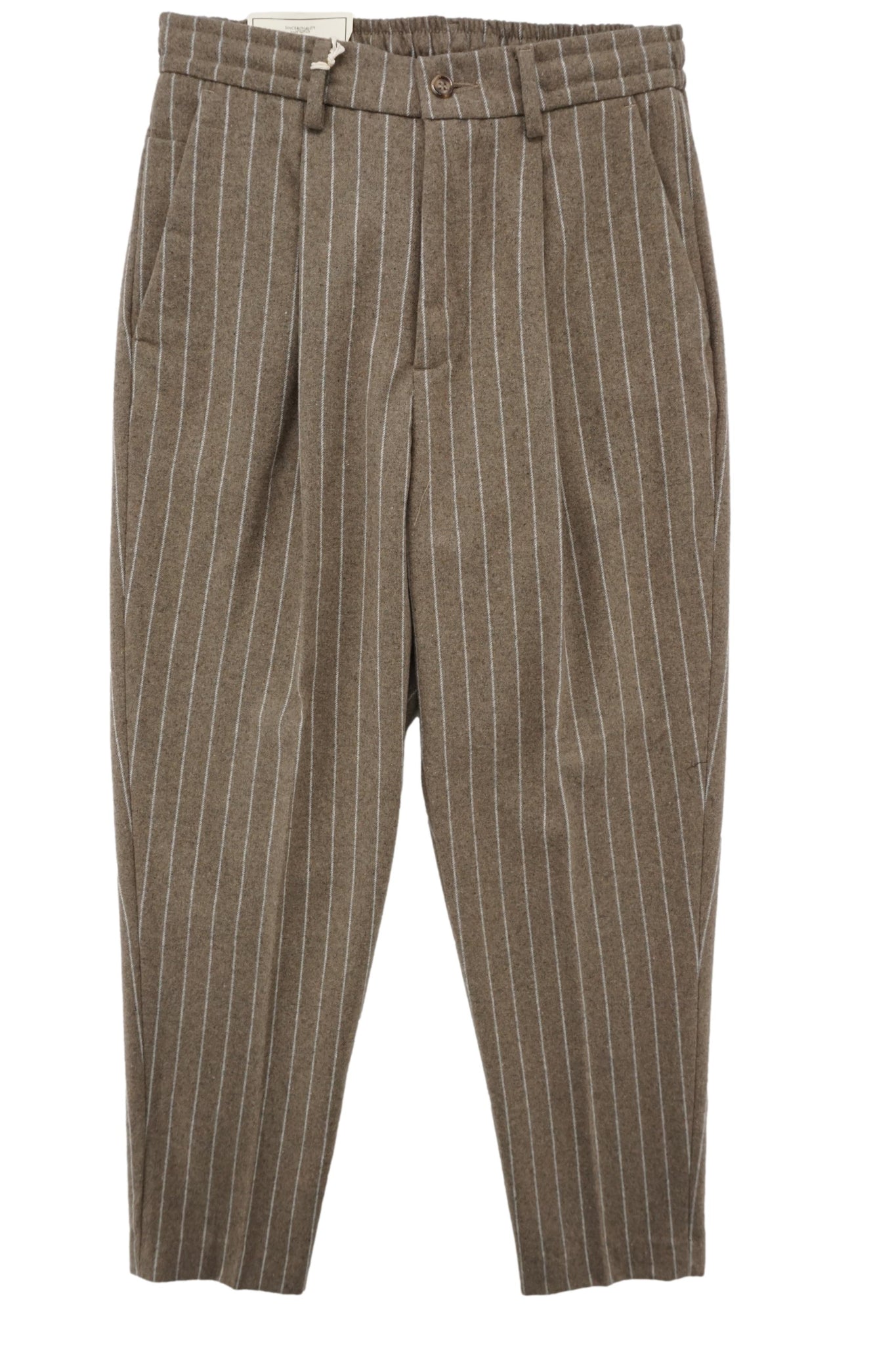 Pantalone Relax in Effetto Lana Gessato / Beige - Ideal Moda