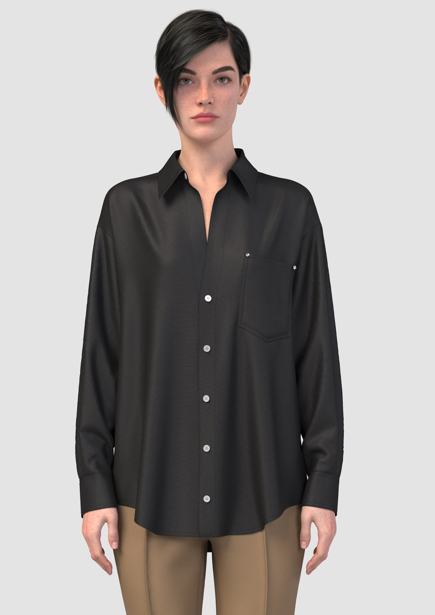 Camicia Lucida con Scollo Profondo / Nero - Ideal Moda