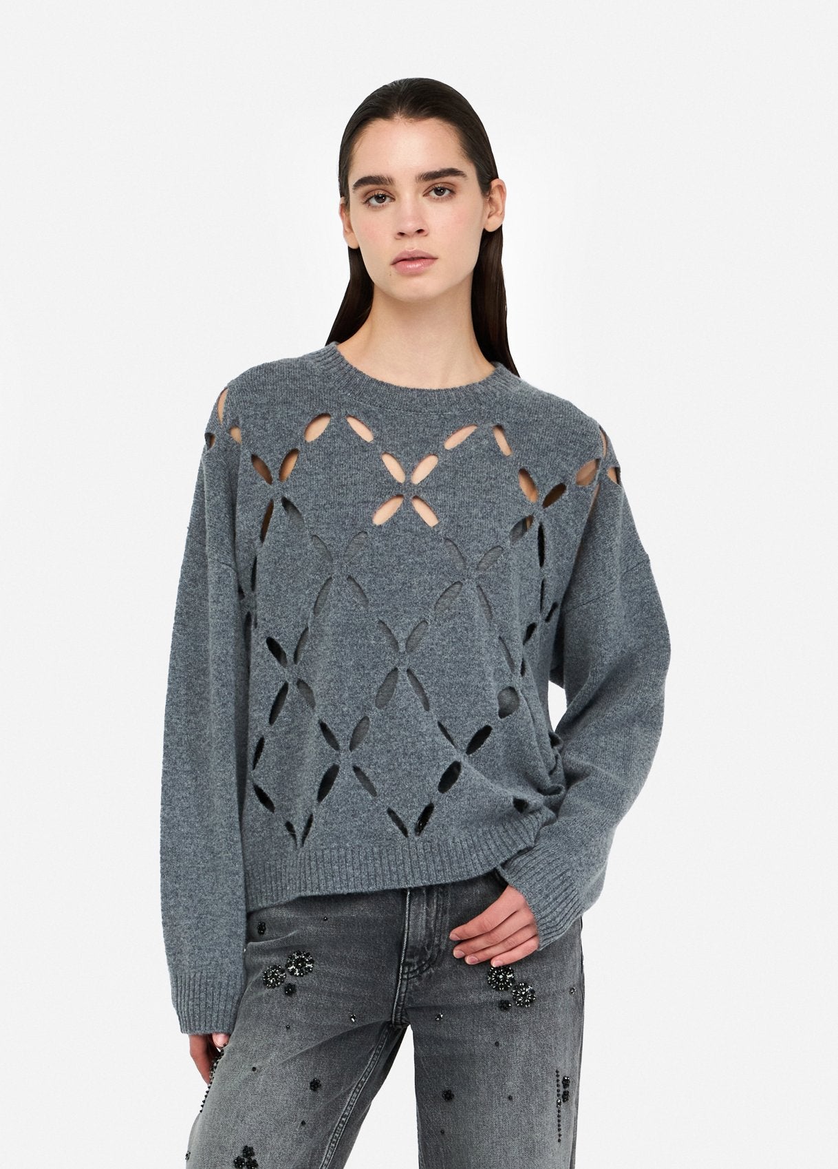 Maglia 100% lana con Cut-Out / Grigio
