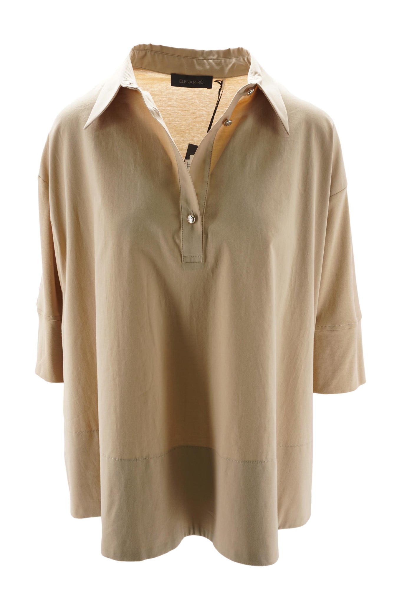 Blusa in Cotone con Maniche a Tre Quarti / Beige - Ideal Moda
