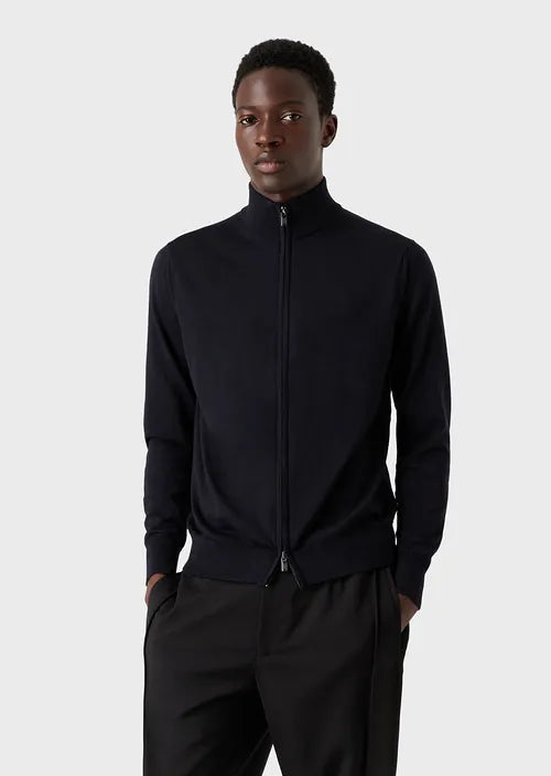 Maglia Fullzip in 100% Lana / Nero - Ideal Moda
