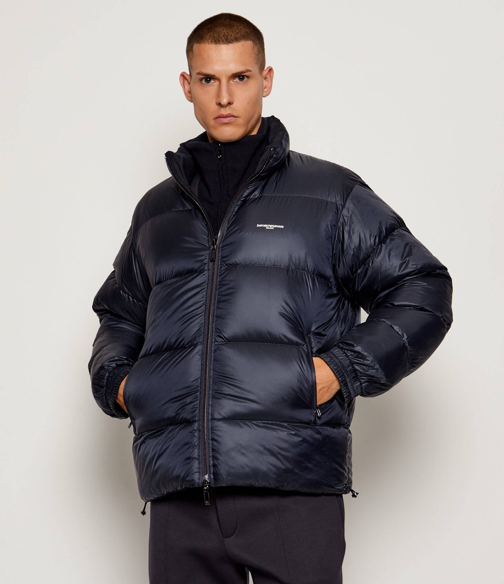 Piumino Reversibile in Twill Misto Lana / Blu