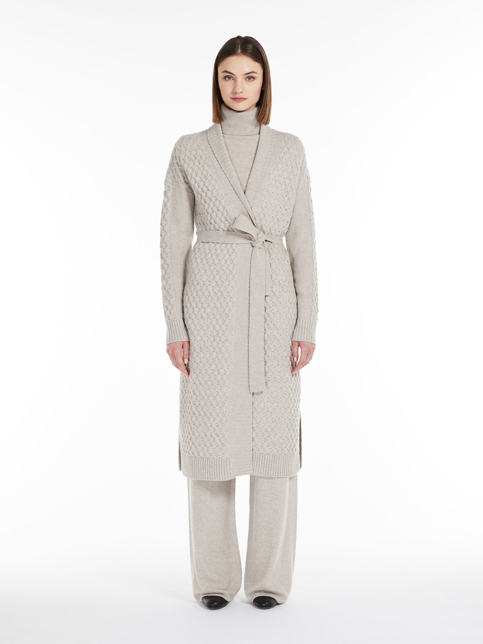 Maxi Cardigan in Lana e Cachemire / Beige - Ideal Moda