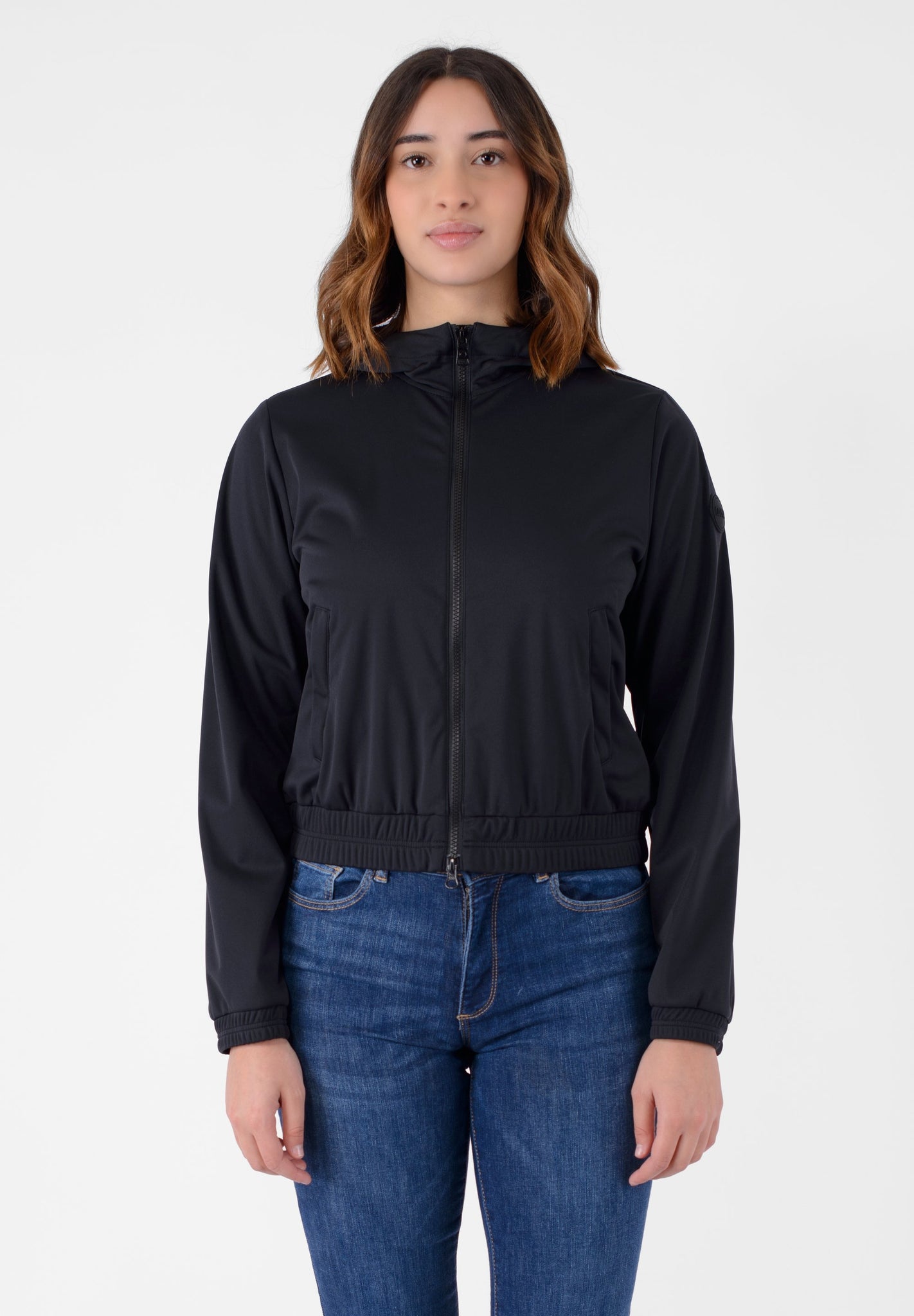 Giacca con Zip ed Elastico in Vita / Nero - Ideal Moda