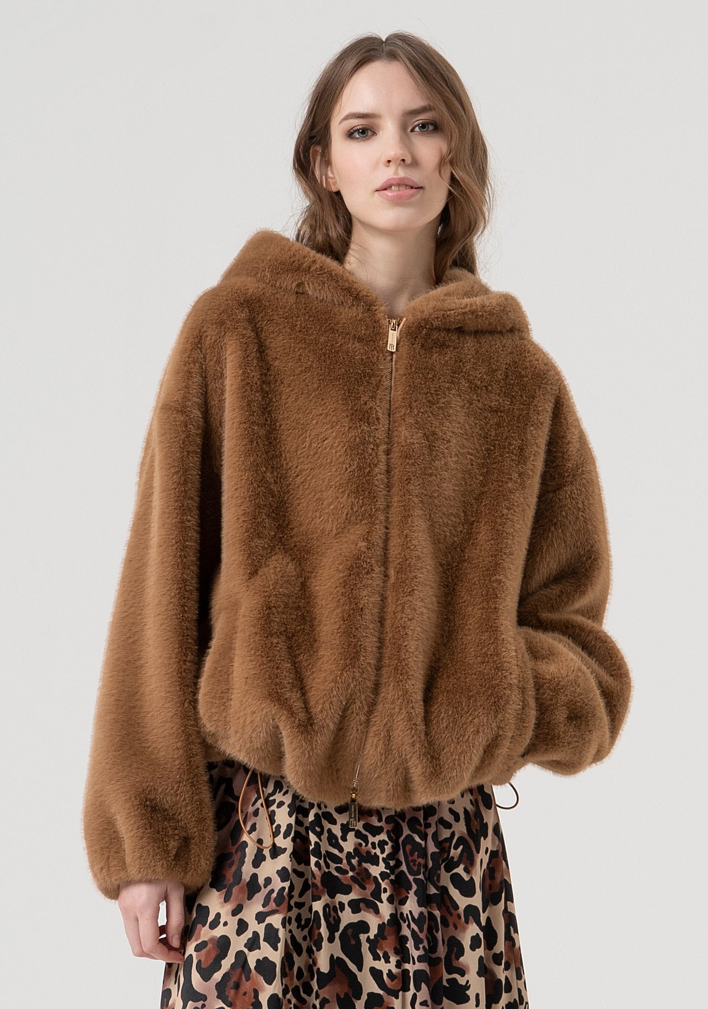 Giacca Bomber in Eco Pelliccia / Marrone
