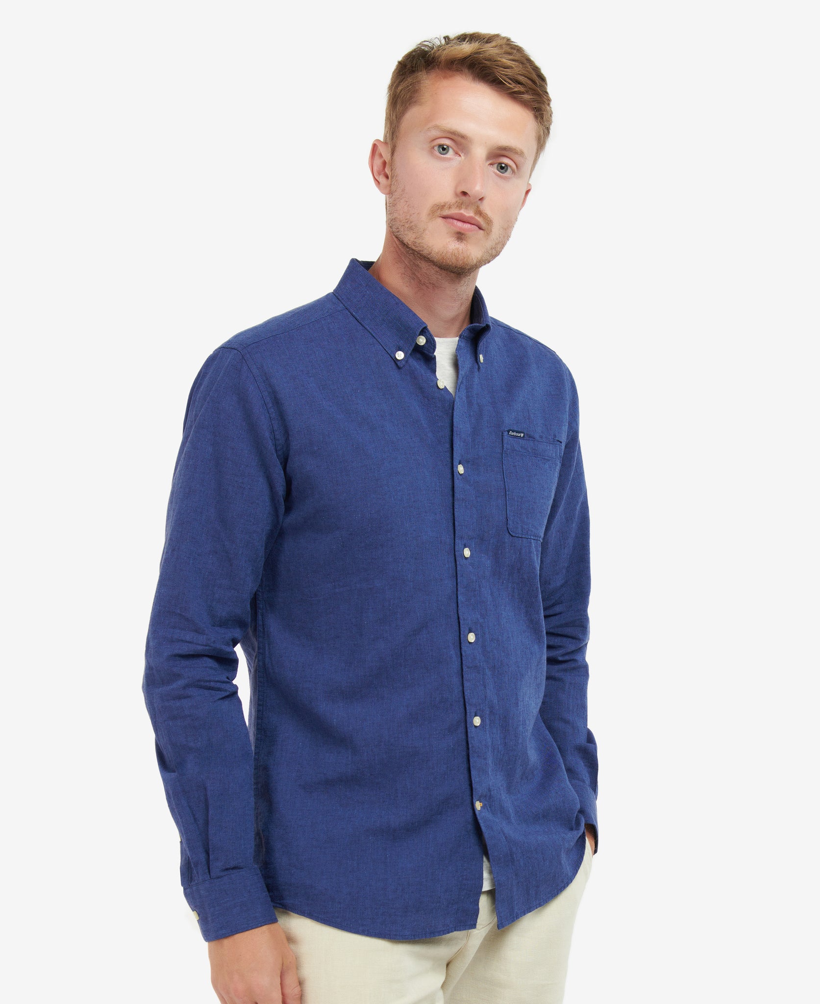 Camicia in Misto Lino con Taschino / Bluette - Ideal Moda