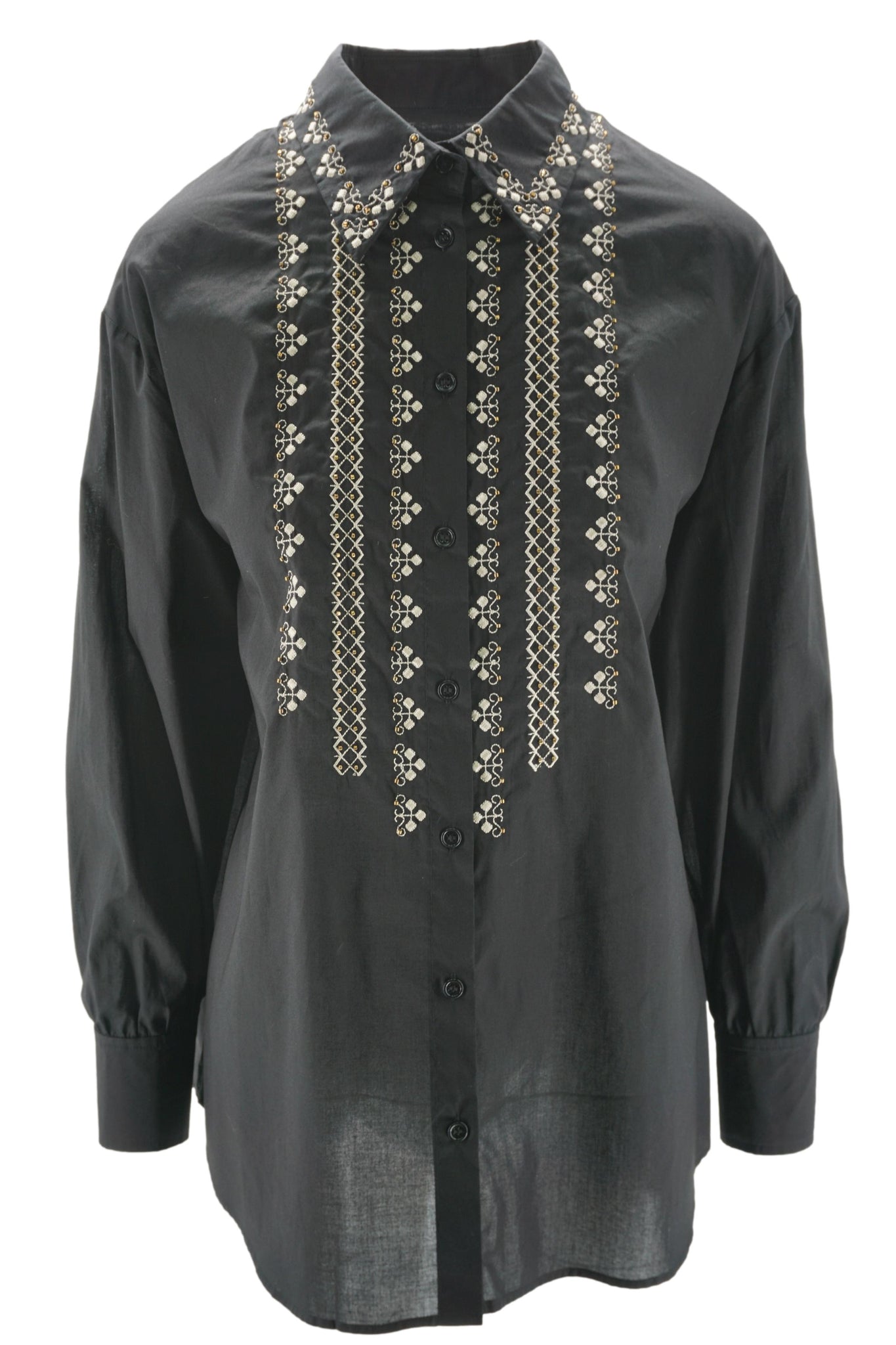 Camicia con Ricami a Contrasto / Nero - Ideal Moda
