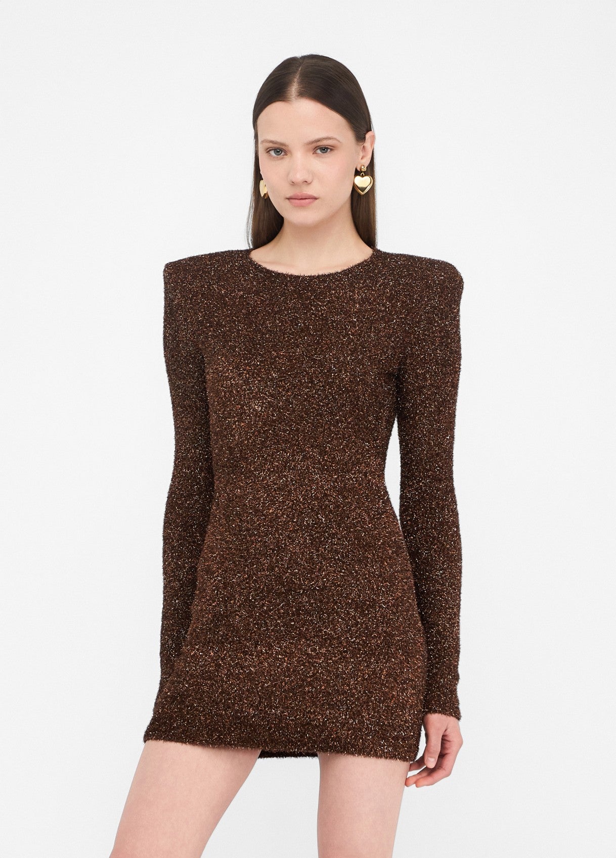 Abito in Maglia con Spalline Imbottite / Marrone