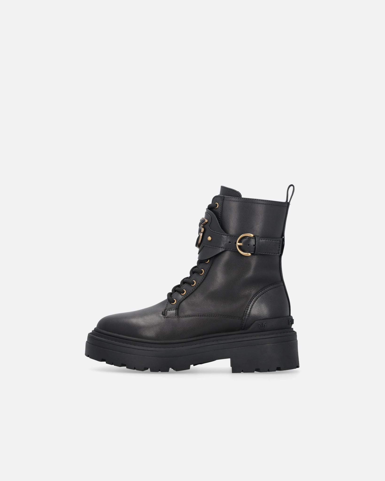 Anfibi in Pelle con Cinturino Logato Davanti / Nero - Ideal Moda