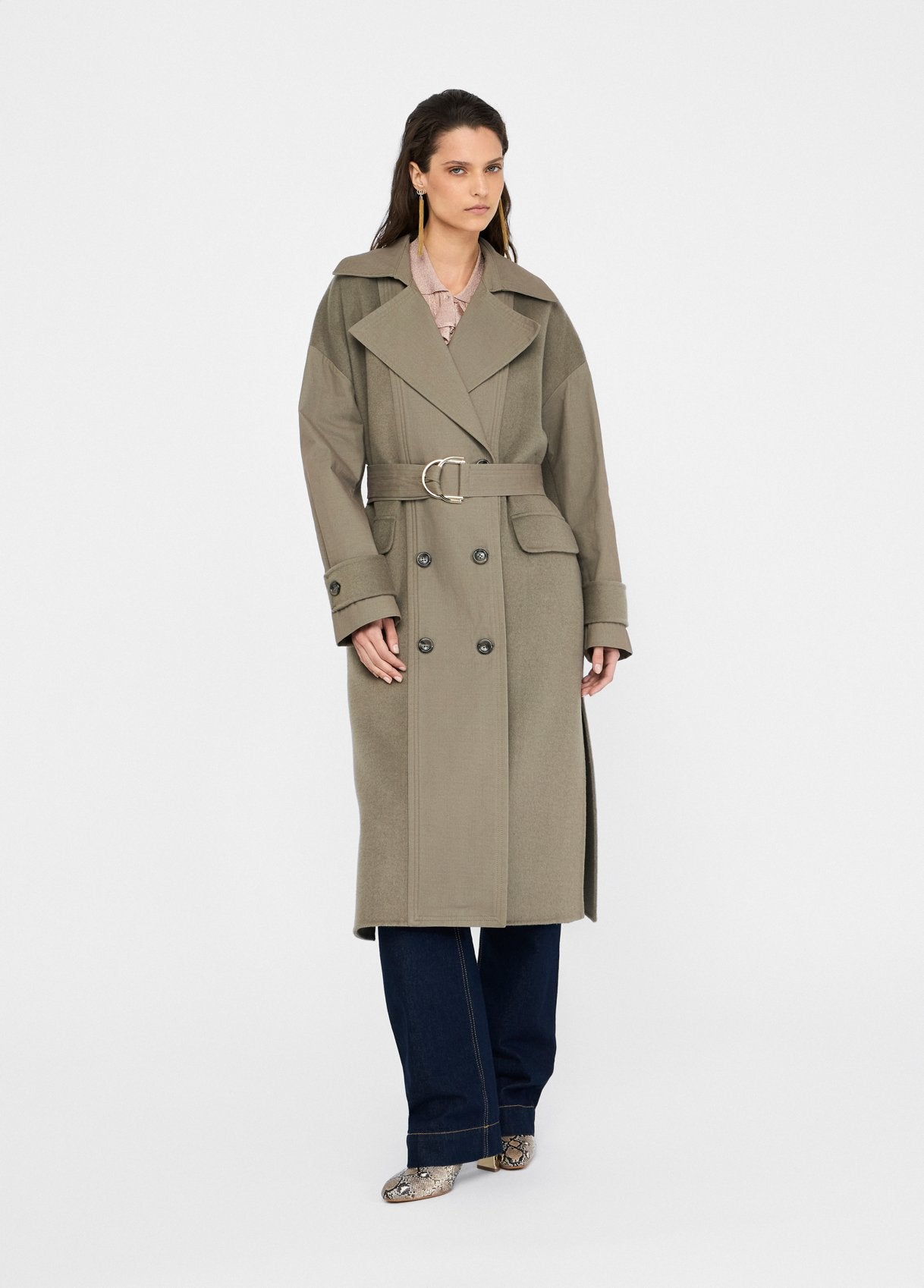 Trench Doppiopetto in Lana / Verde - Ideal Moda