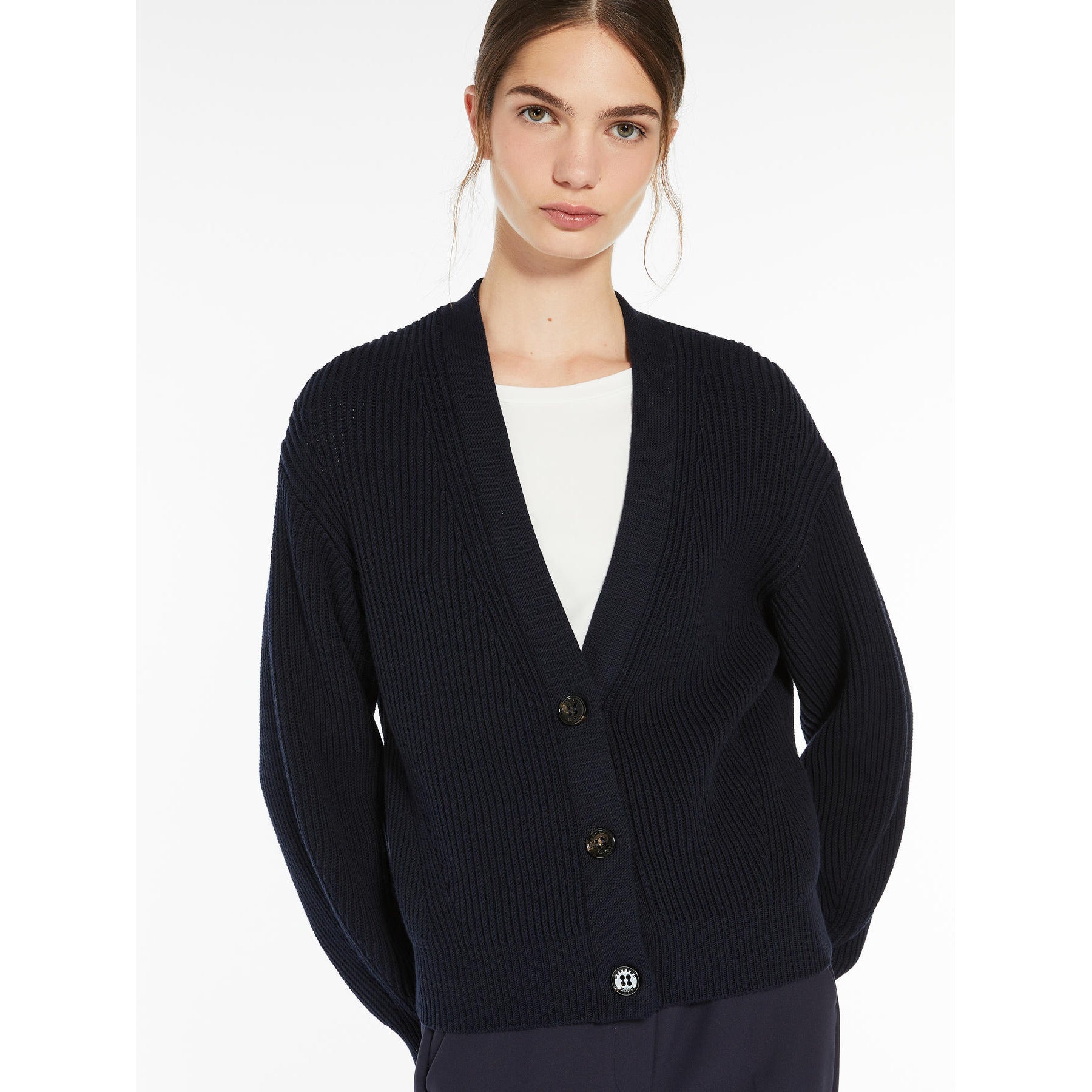 Cardigan in Cotone a Coste / Blu - Ideal Moda