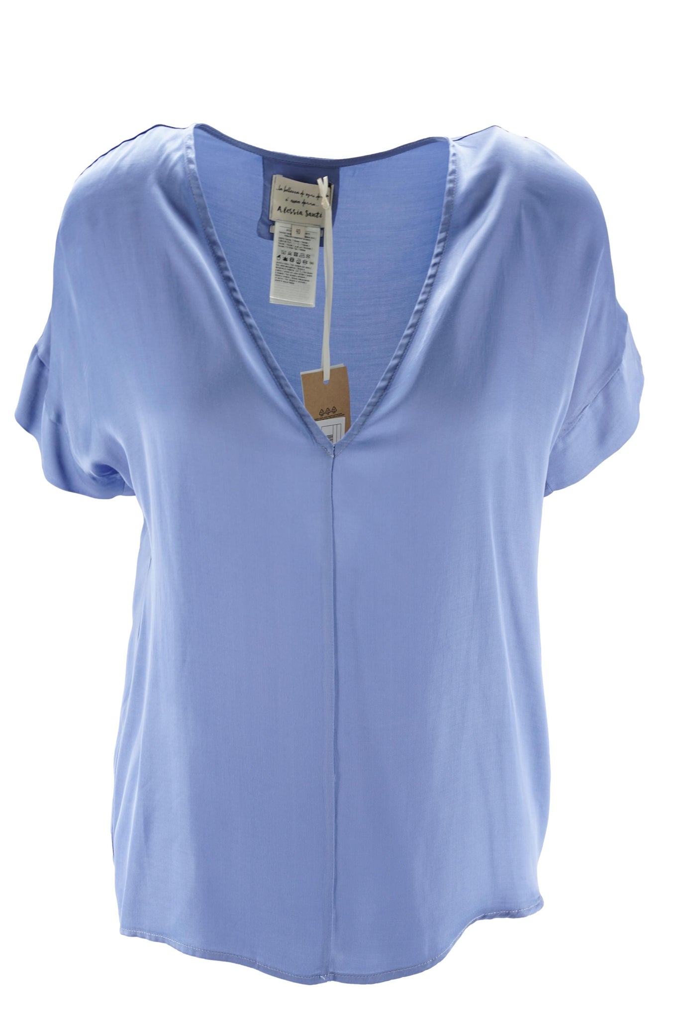 Blusa con Scollo a V / Celeste - Ideal Moda
