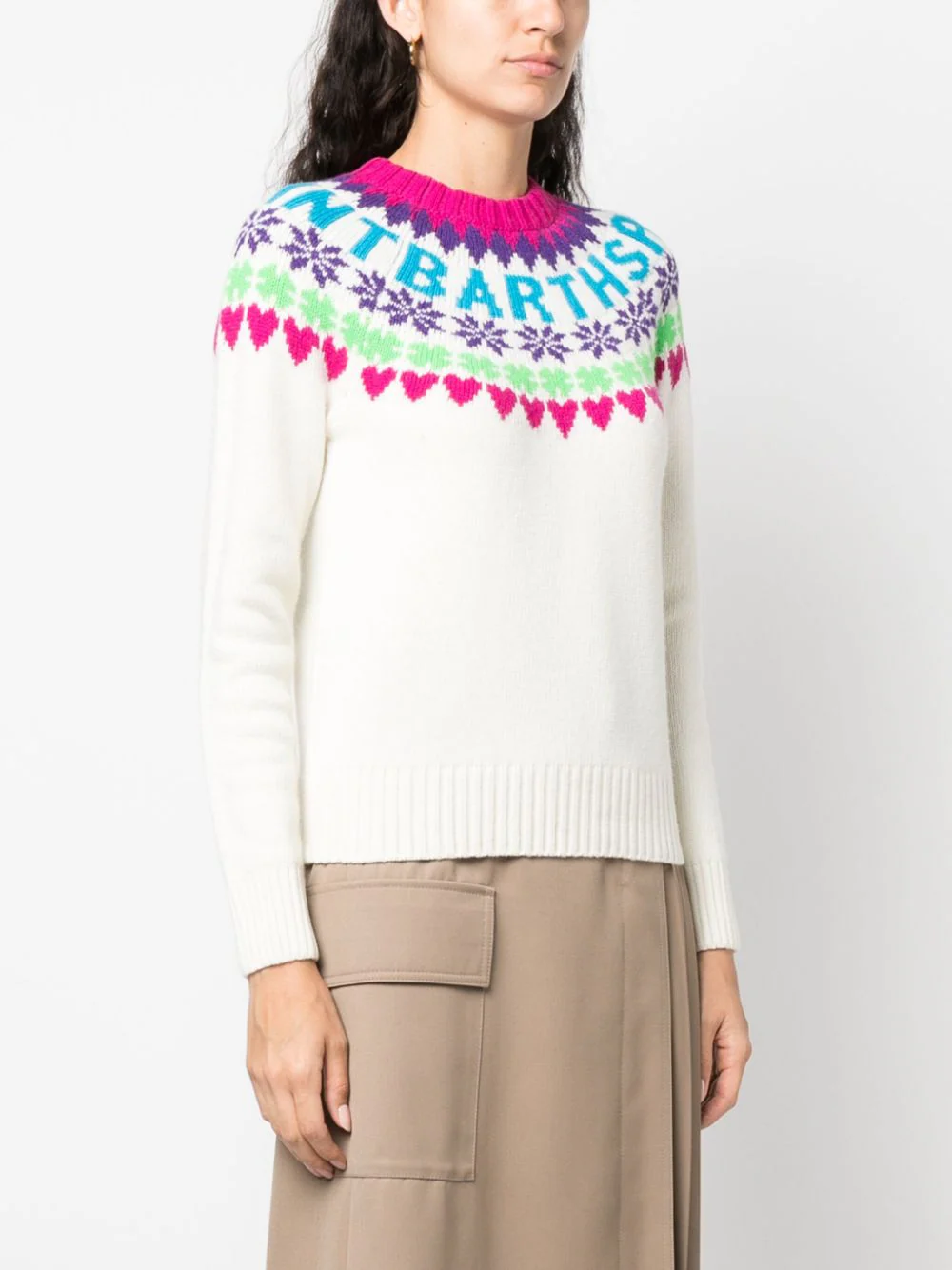 Maglia Girocollo con Fantasia / Bianco - Ideal Moda