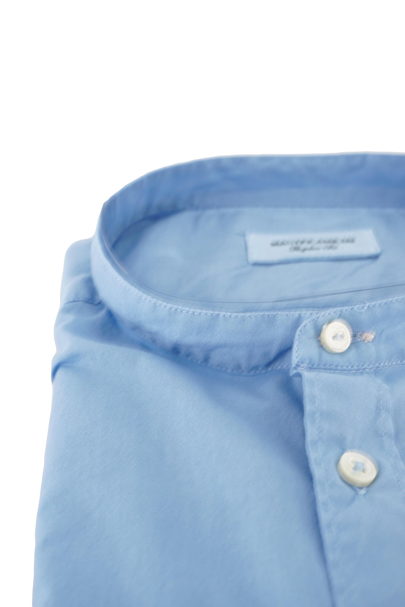 Camicia in Cotone con Collo alla Coreana / Celeste - Ideal Moda