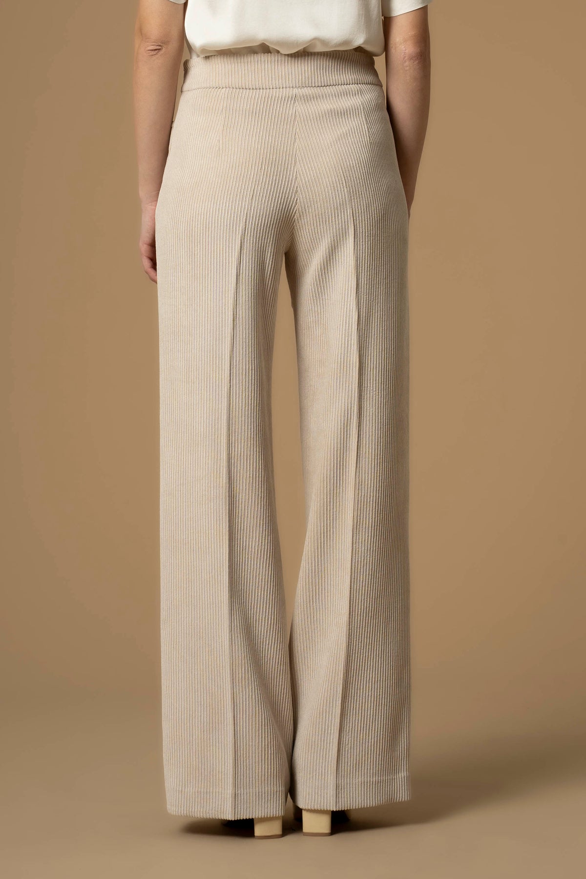Pantalone a Coste con Dettagli Oro / Avorio - Ideal Moda