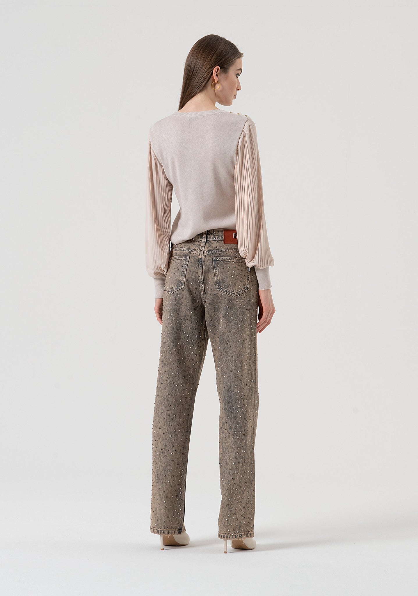 Jeans Flare in Denim / Beige