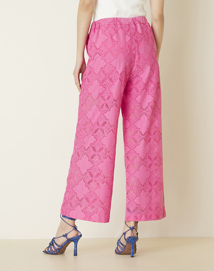 Pantalone Cropped in Pizzo / Fucsia - Ideal Moda