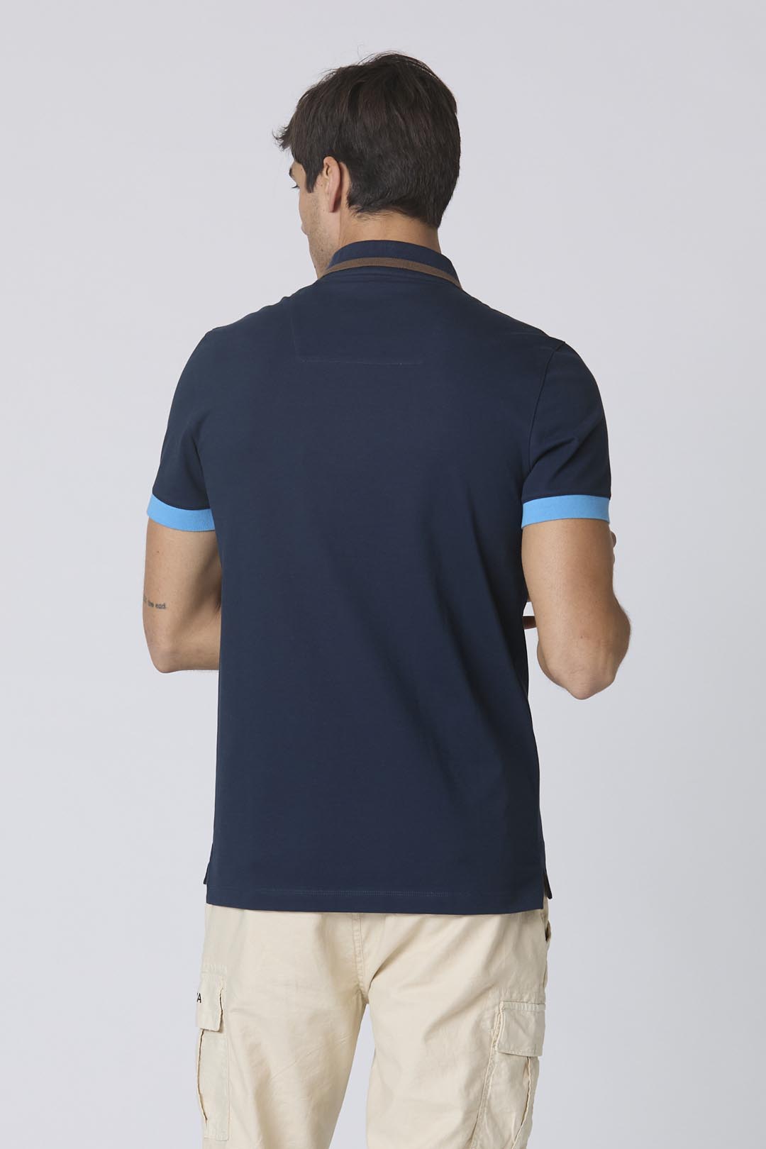 Polo in Piqué con Sottocollo Jacquard / Blu - Ideal Moda