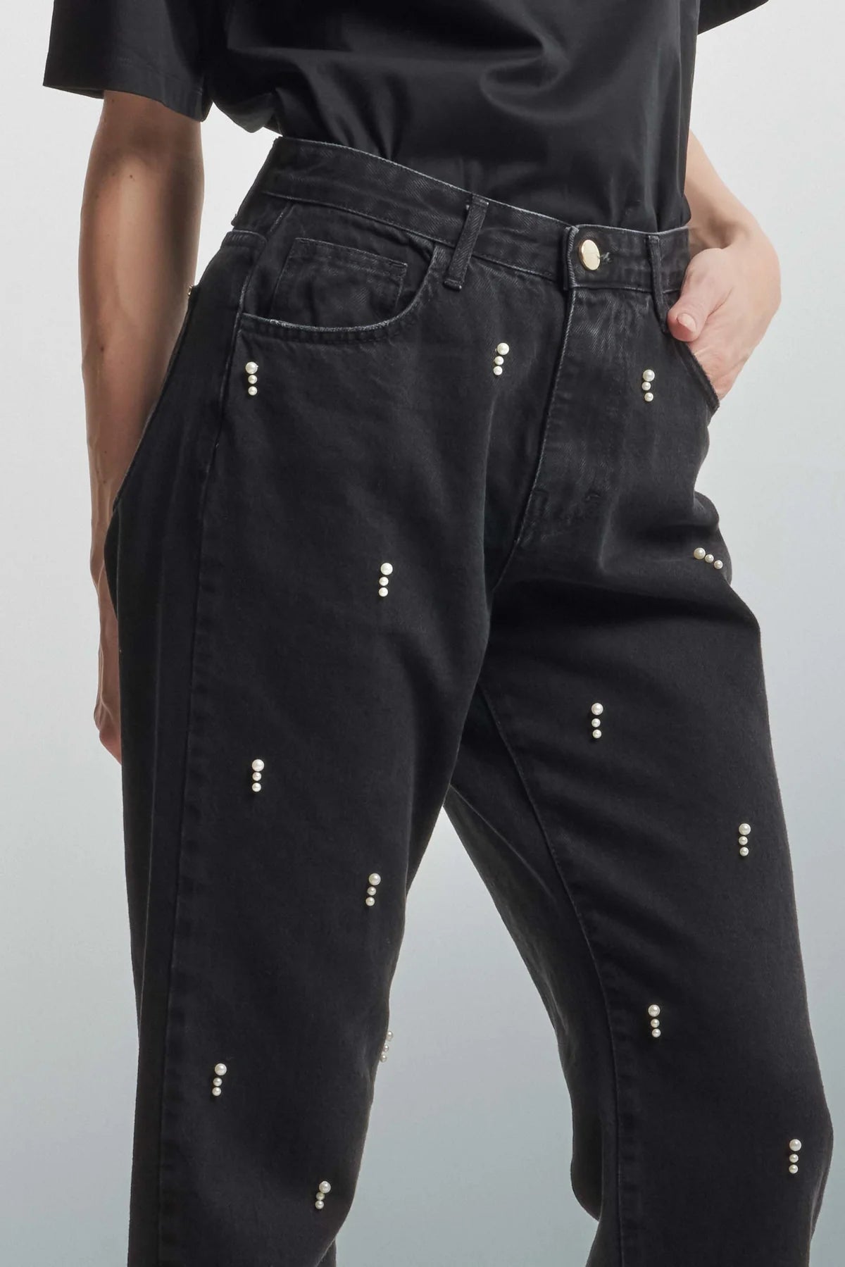Jeans con Decorazione Perline / Nero - Ideal Moda