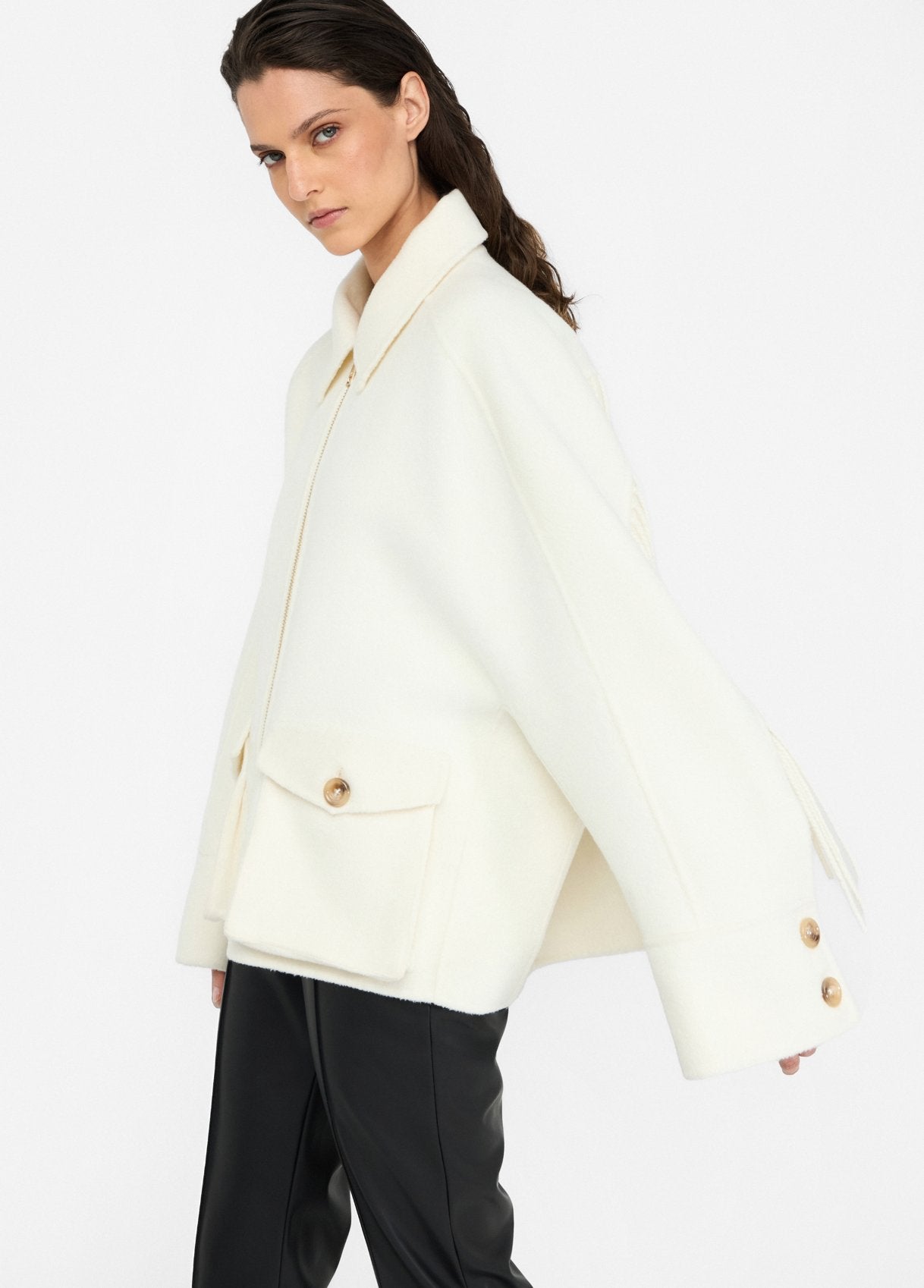 Caban in Lana con Frange / Avorio - Ideal Moda