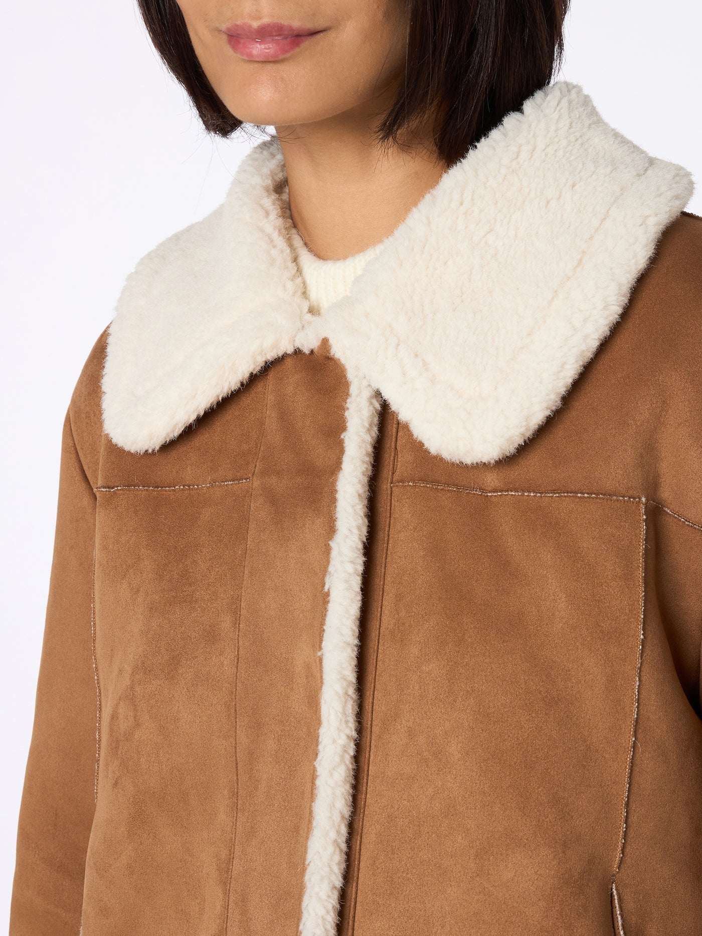 Giacca Corta in Eco Montone / Marrone - Ideal Moda