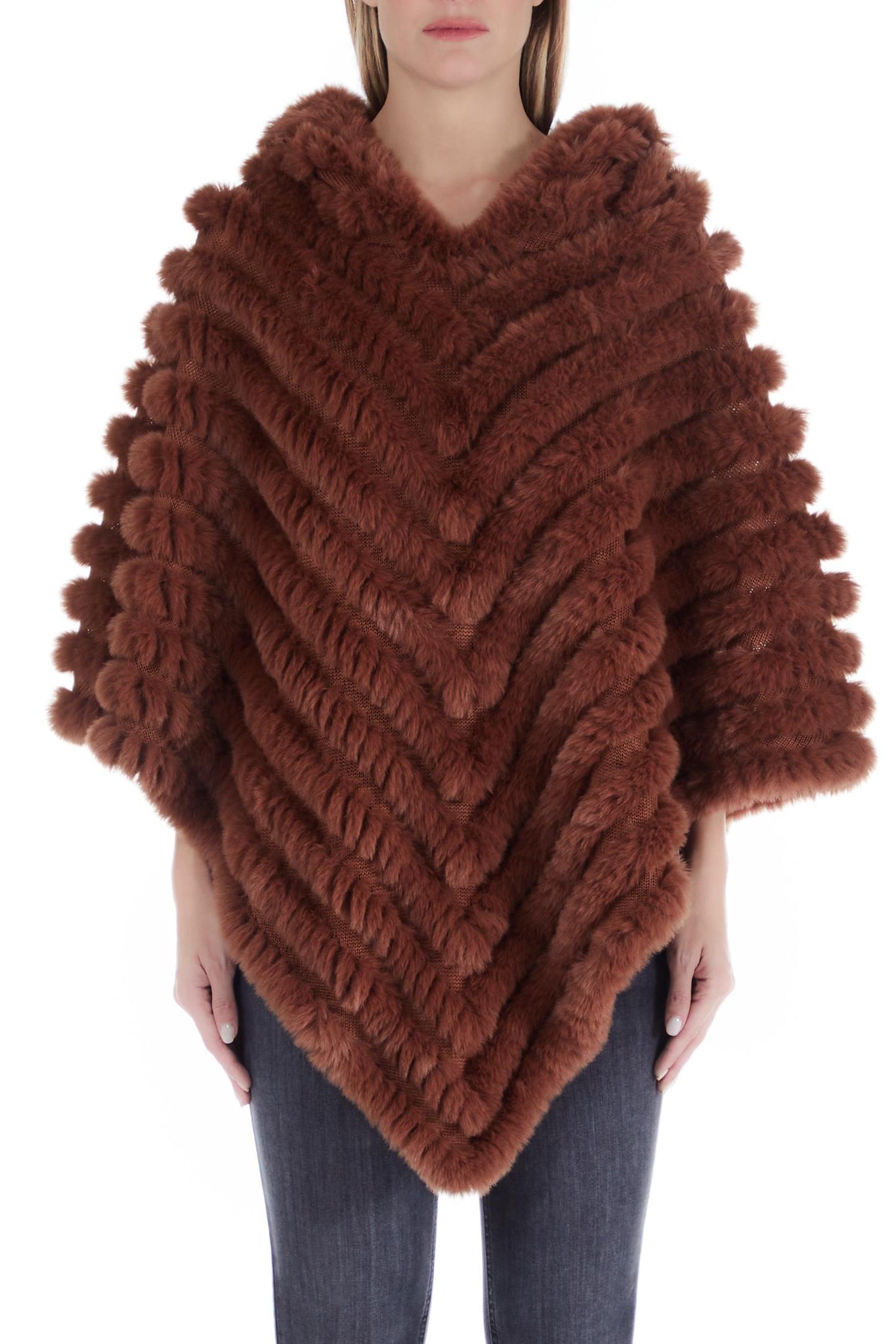 Poncho in Pelliccia Sintetica / Bordeaux - Ideal Moda