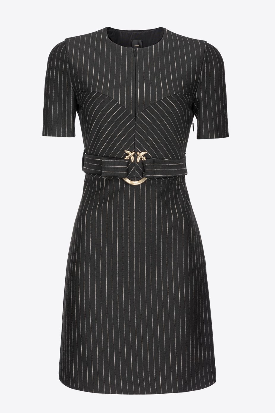 Abito Gessato con Cintura / Nero - Ideal Moda