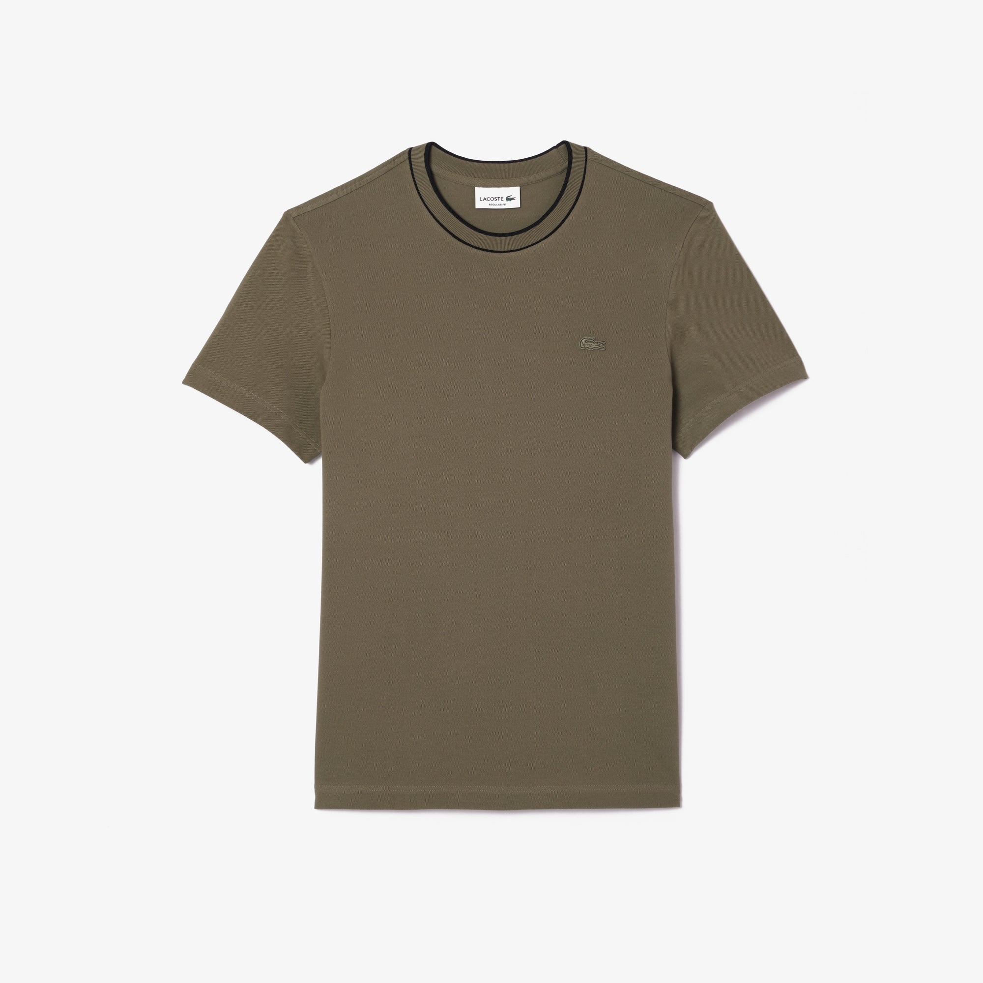 T-Shirt in Piqué Elasticizzato con Colletto a Righe / Verde - Ideal Moda