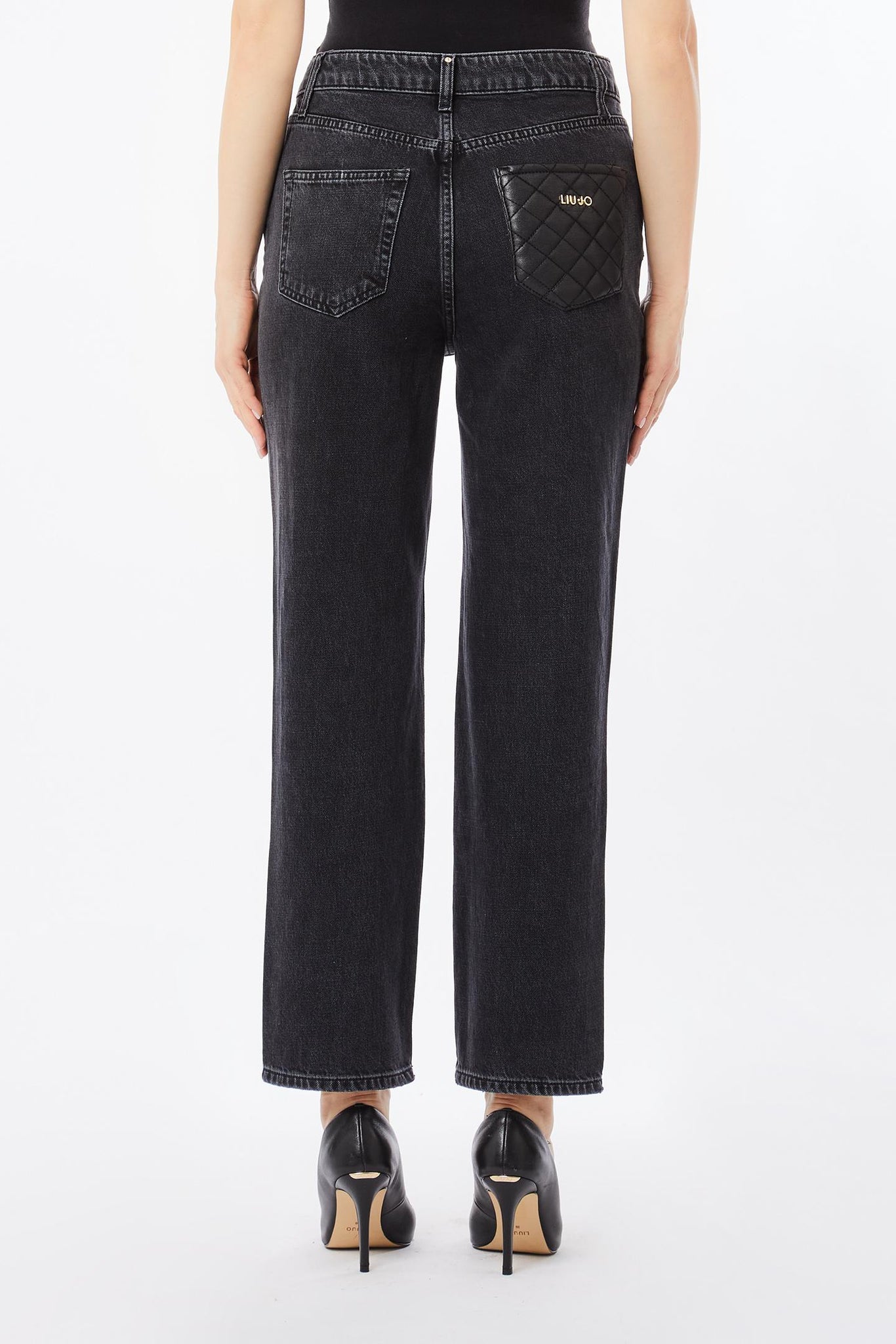 Jeans Straight a Vita Alta / Nero