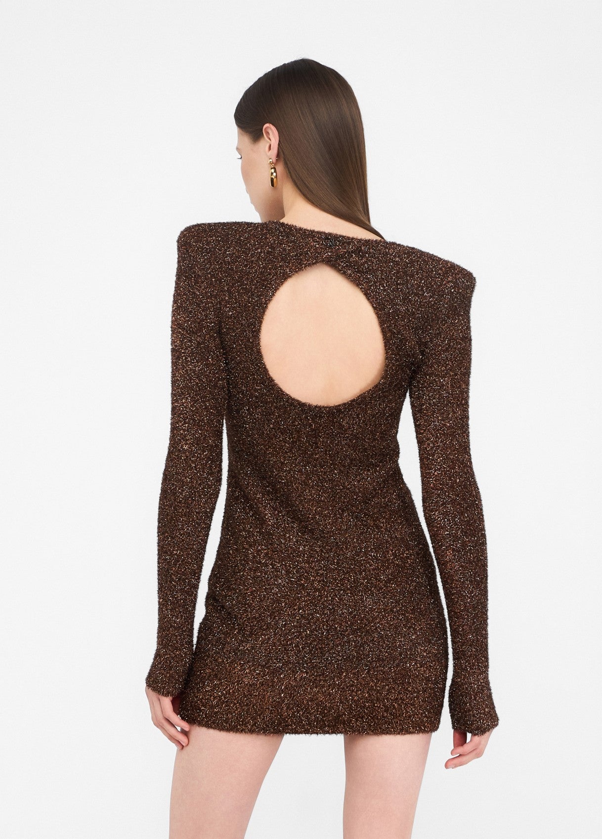 Abito in Maglia con Spalline Imbottite / Marrone