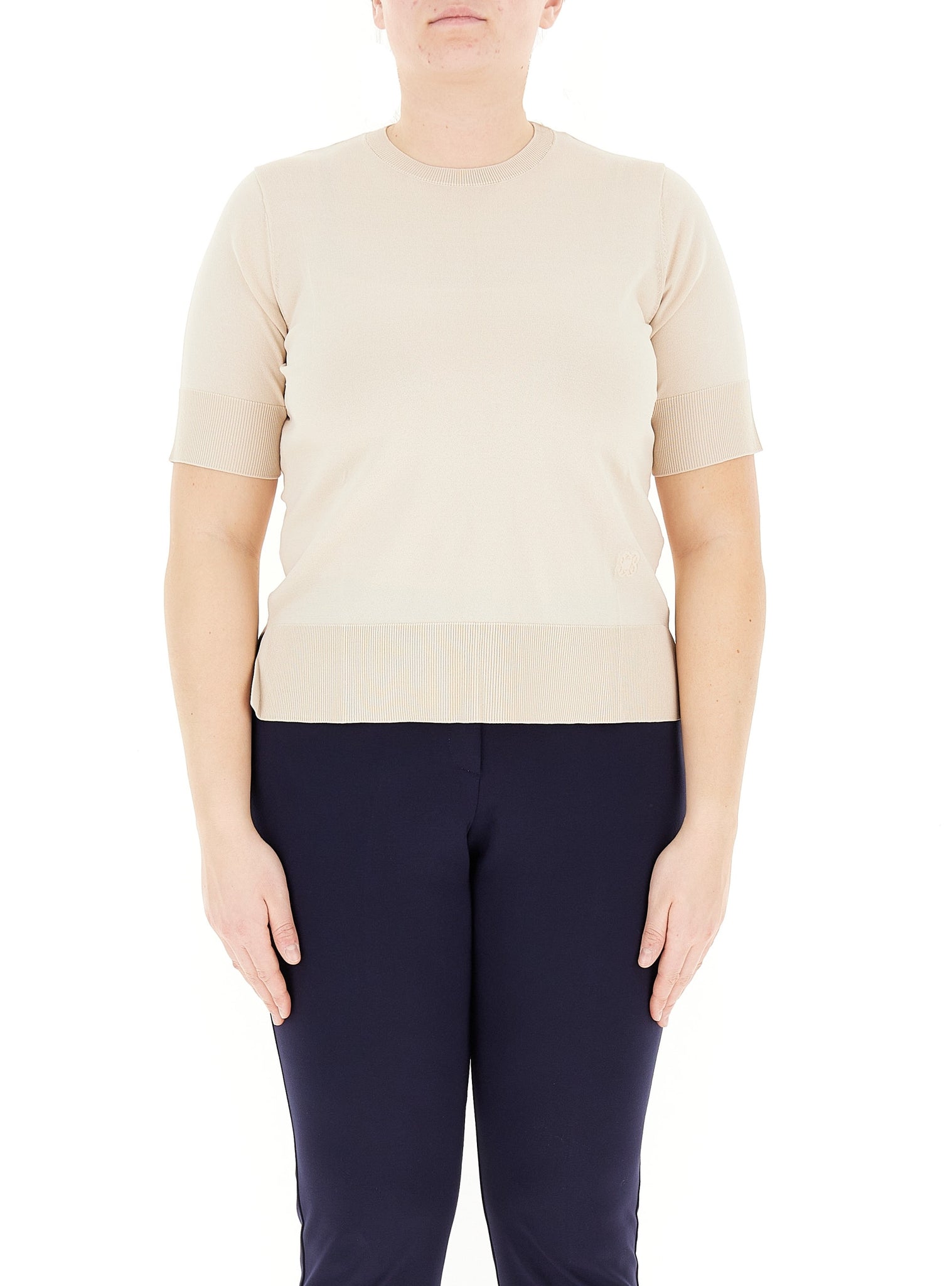 Maglia Girocollo in Viscosa / Beige - Ideal Moda