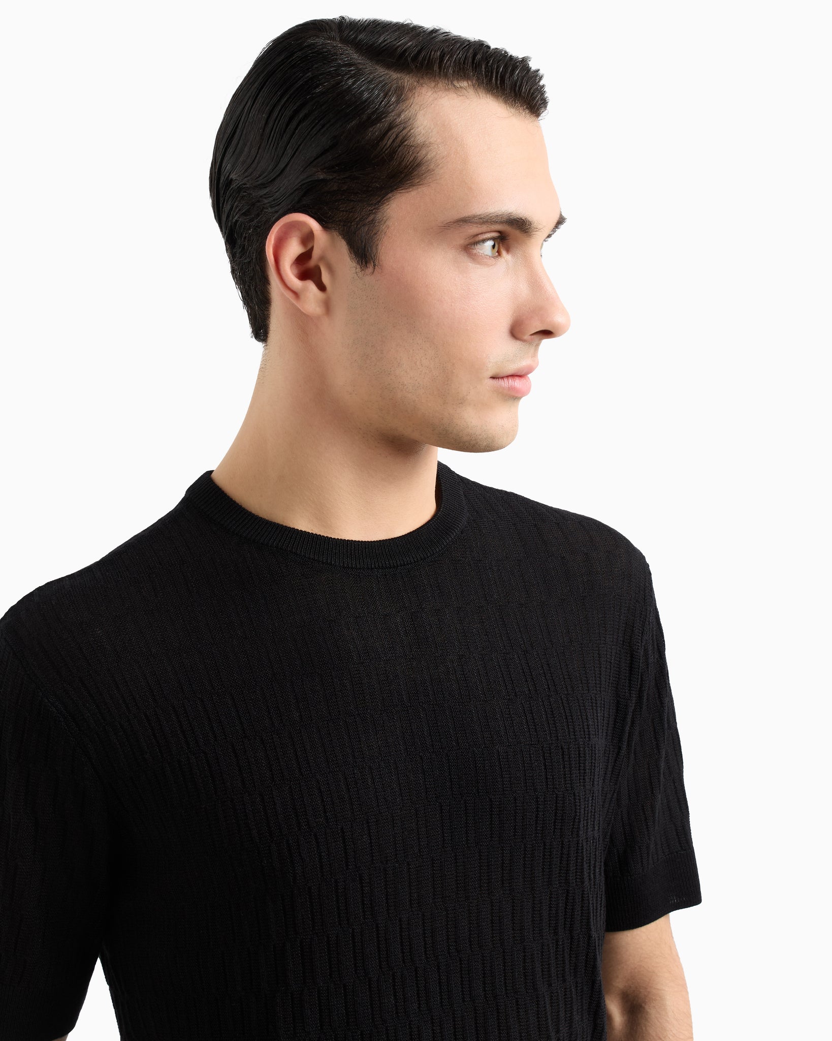 T-Shirt in Maglia Punto Operato / Nero - Ideal Moda