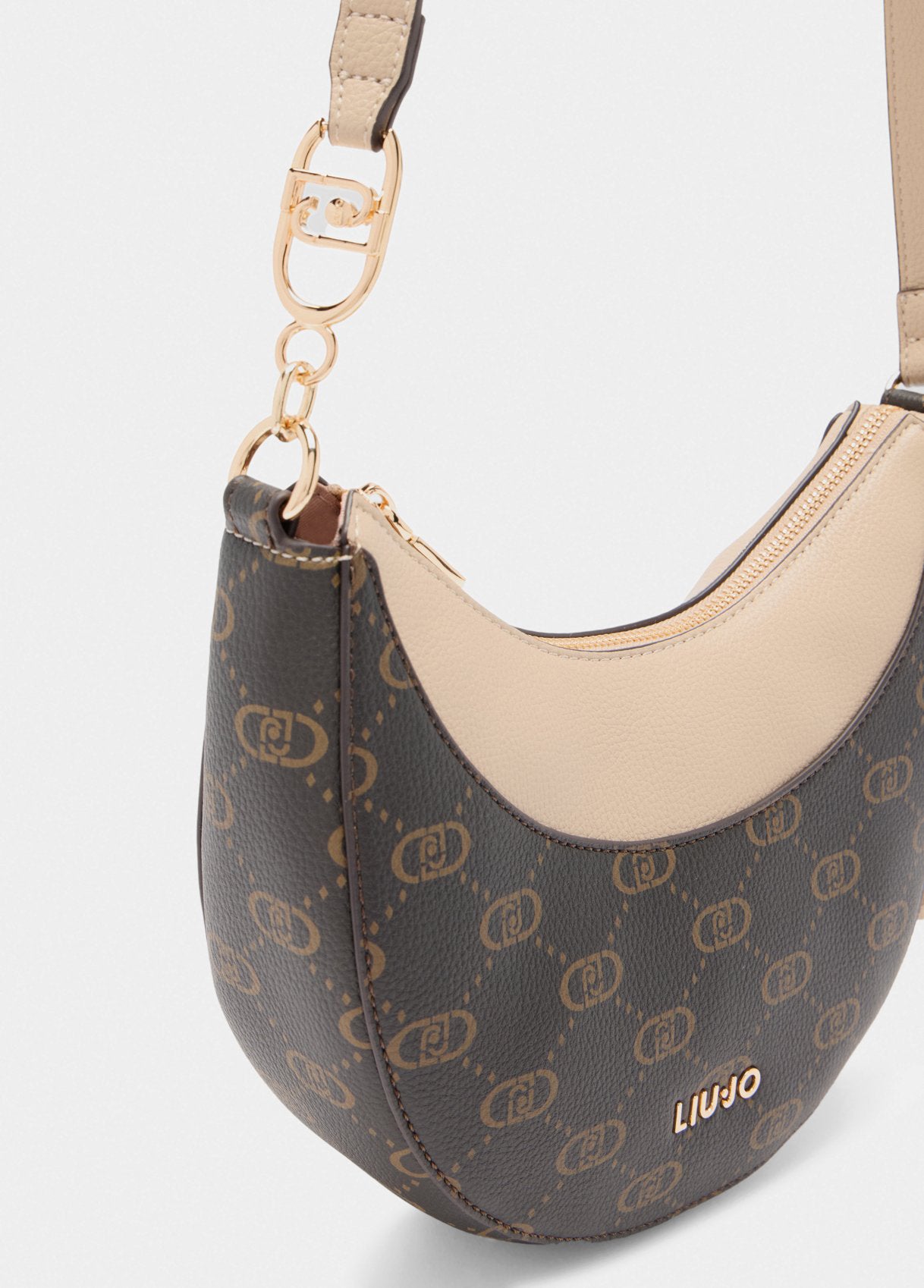 Borsa Hobo Media con Logo / Beige