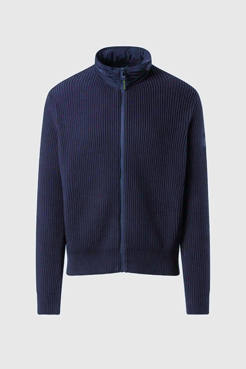 Maglia Cardigan con Cappuccio Estraibile / Blu - Ideal Moda