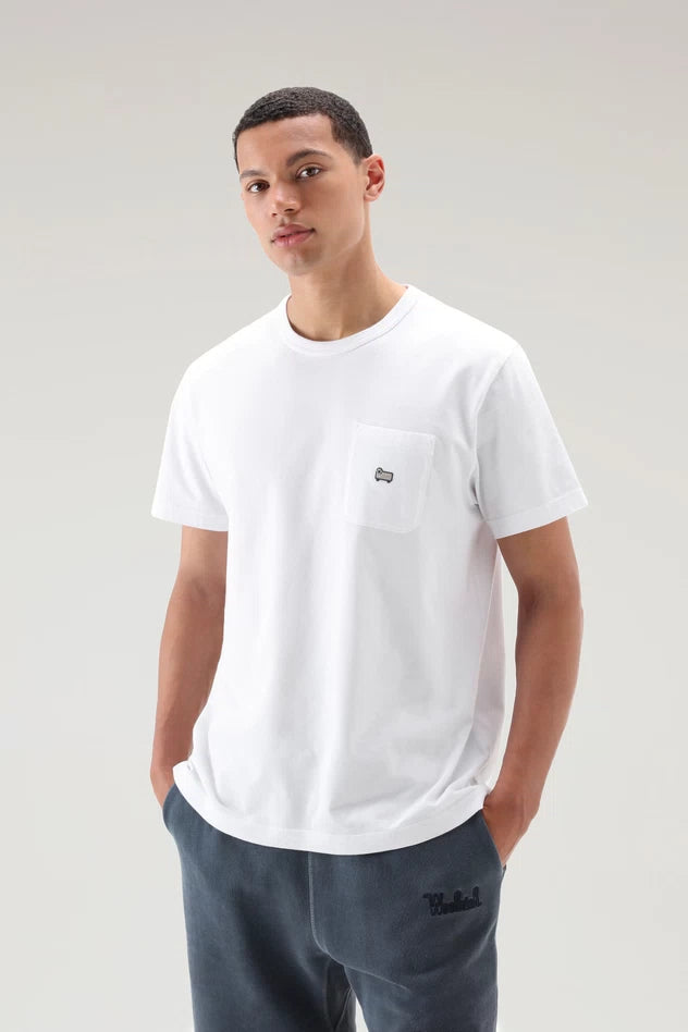 T-Shirt in Puro Cotone con Taschino / Bianco - Ideal Moda