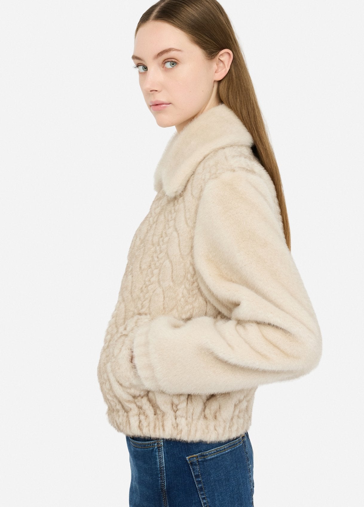 Bomber in Teddy con Trecce / Beige