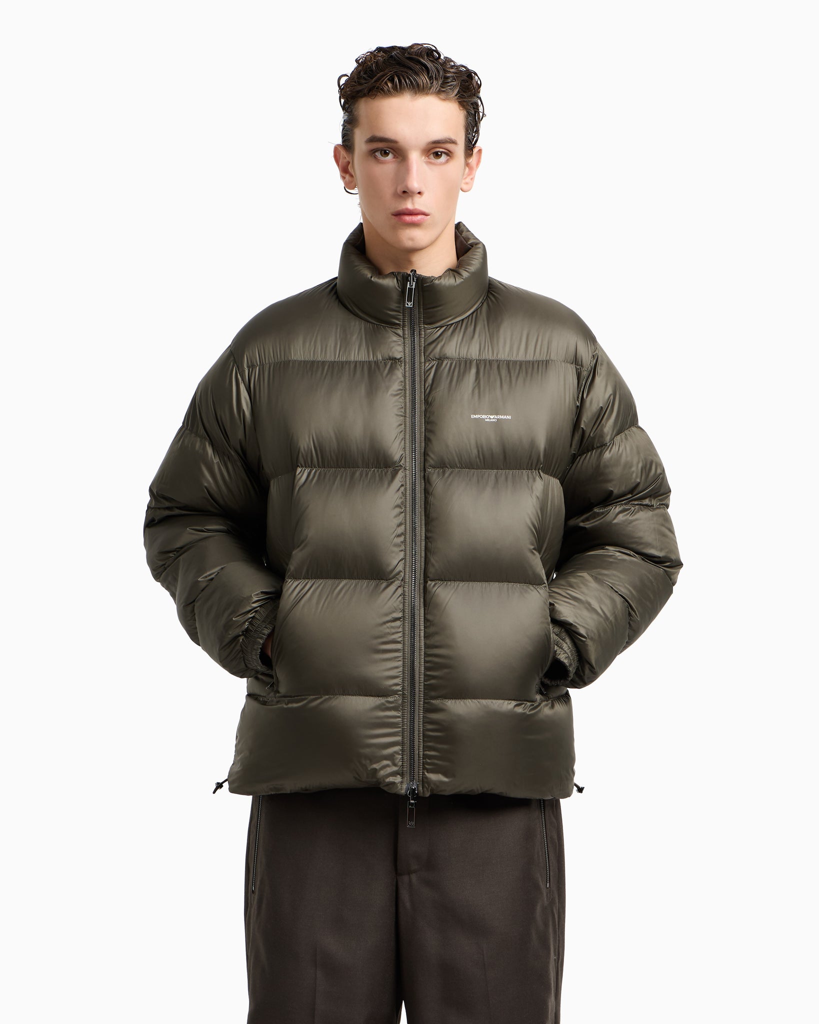 Piumino Reversibile in Twill Misto Lana / Verde