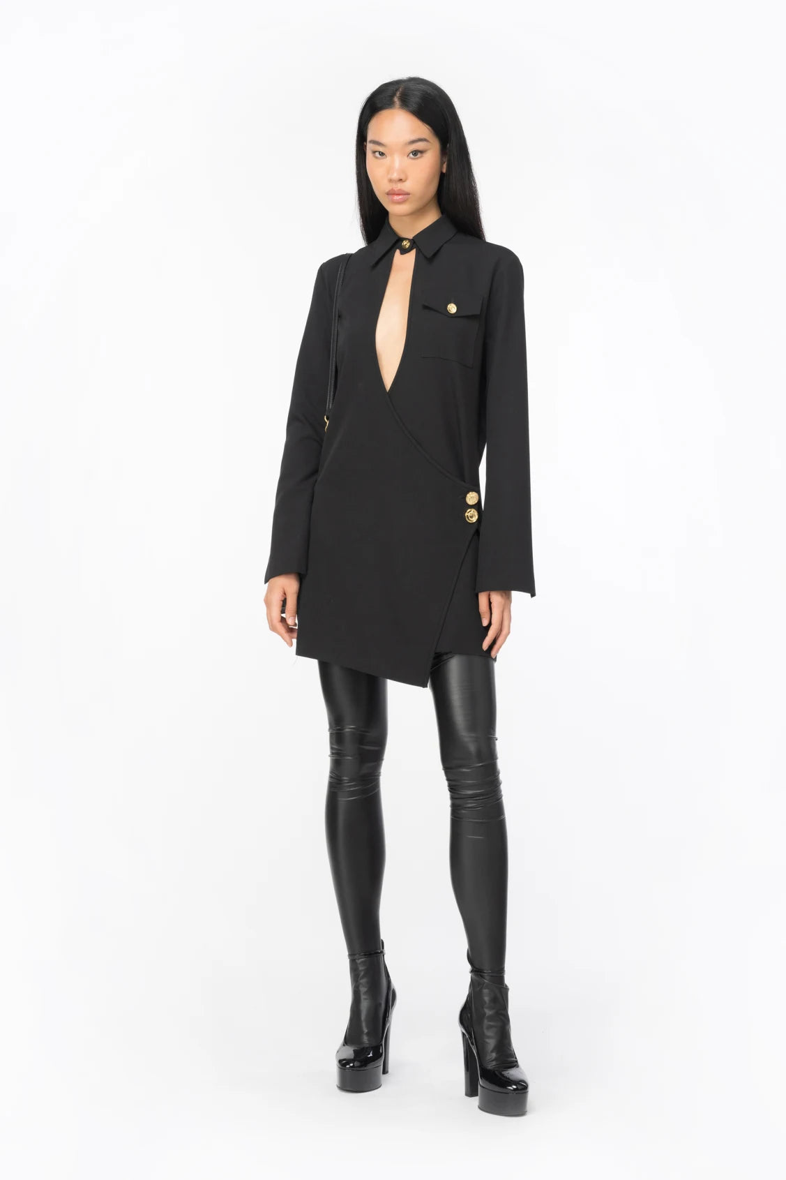 Mini Abito Fluido con Incrocio / Nero - Ideal Moda