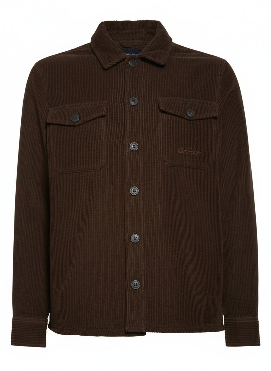Camicia con Tasche in Velluto a Coste / Marrone