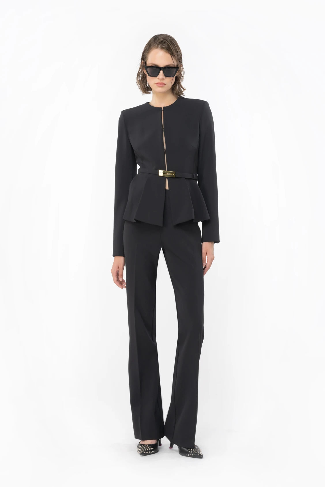 Blazer Elegante con Cintura / Nero - Ideal Moda