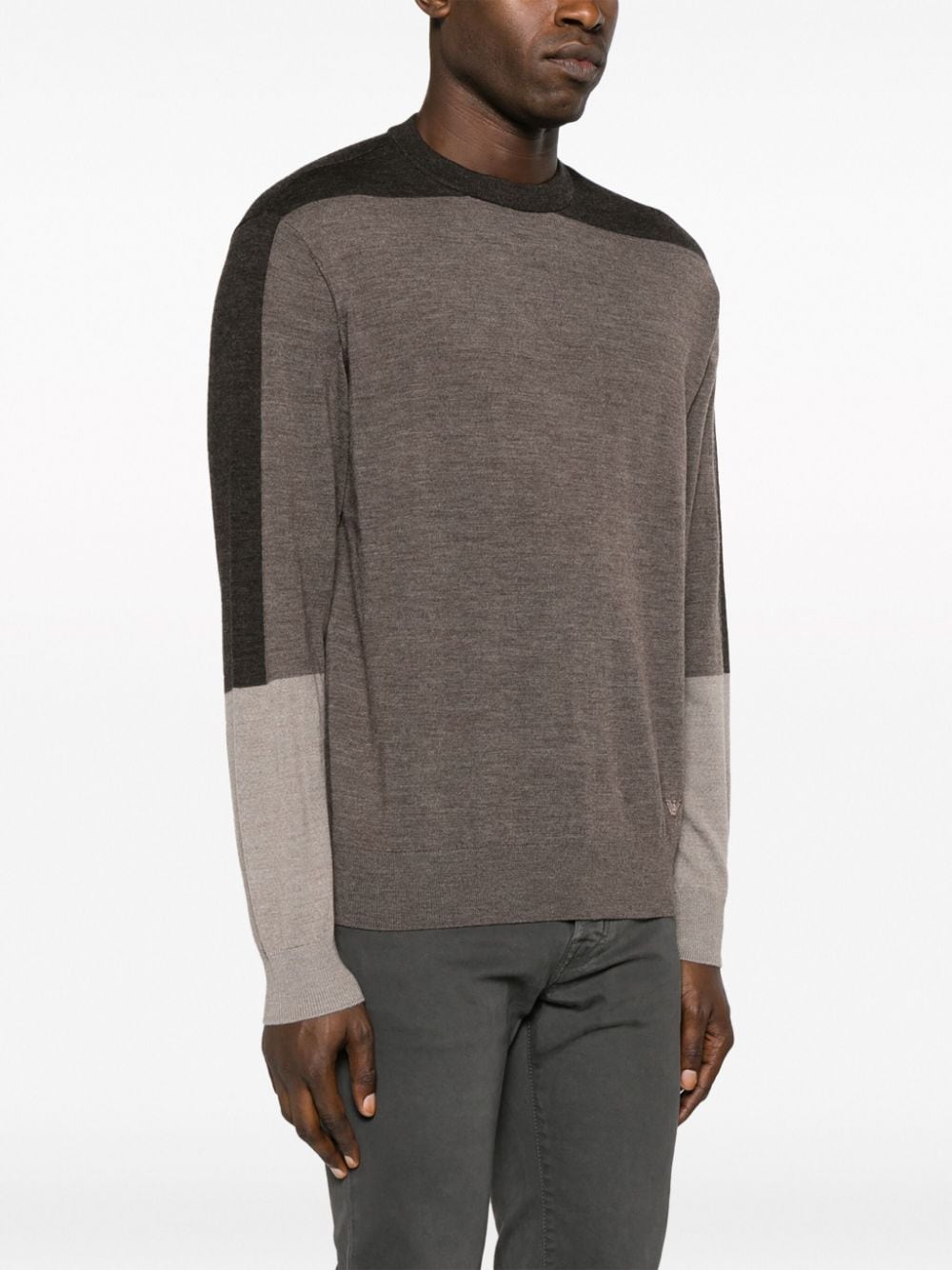 Maglia Girocollo Color-Block / Marrone - Ideal Moda