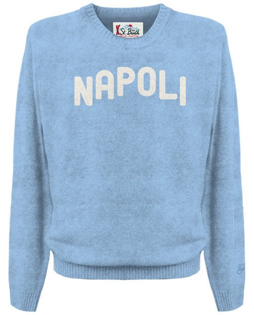 Maglia con Scritta Napoli in Alpaca / Azzurro - Ideal Moda