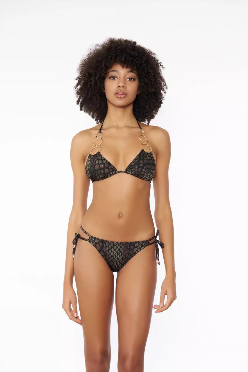 Bikini Triangolo Pitonato con Anelli / Nero - Ideal Moda