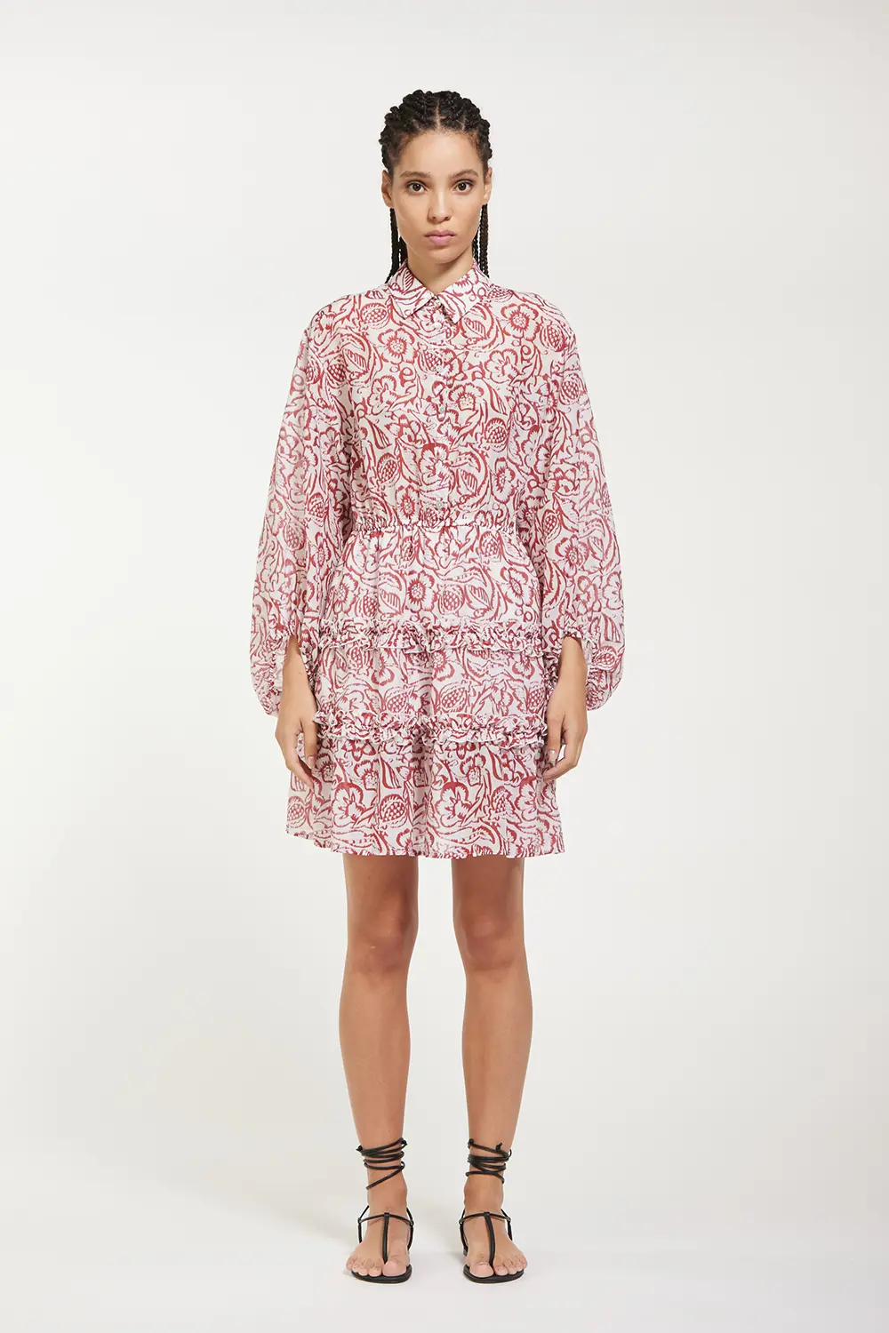 Abito Corto in Mussola di Cotone / Bordeaux - Ideal Moda