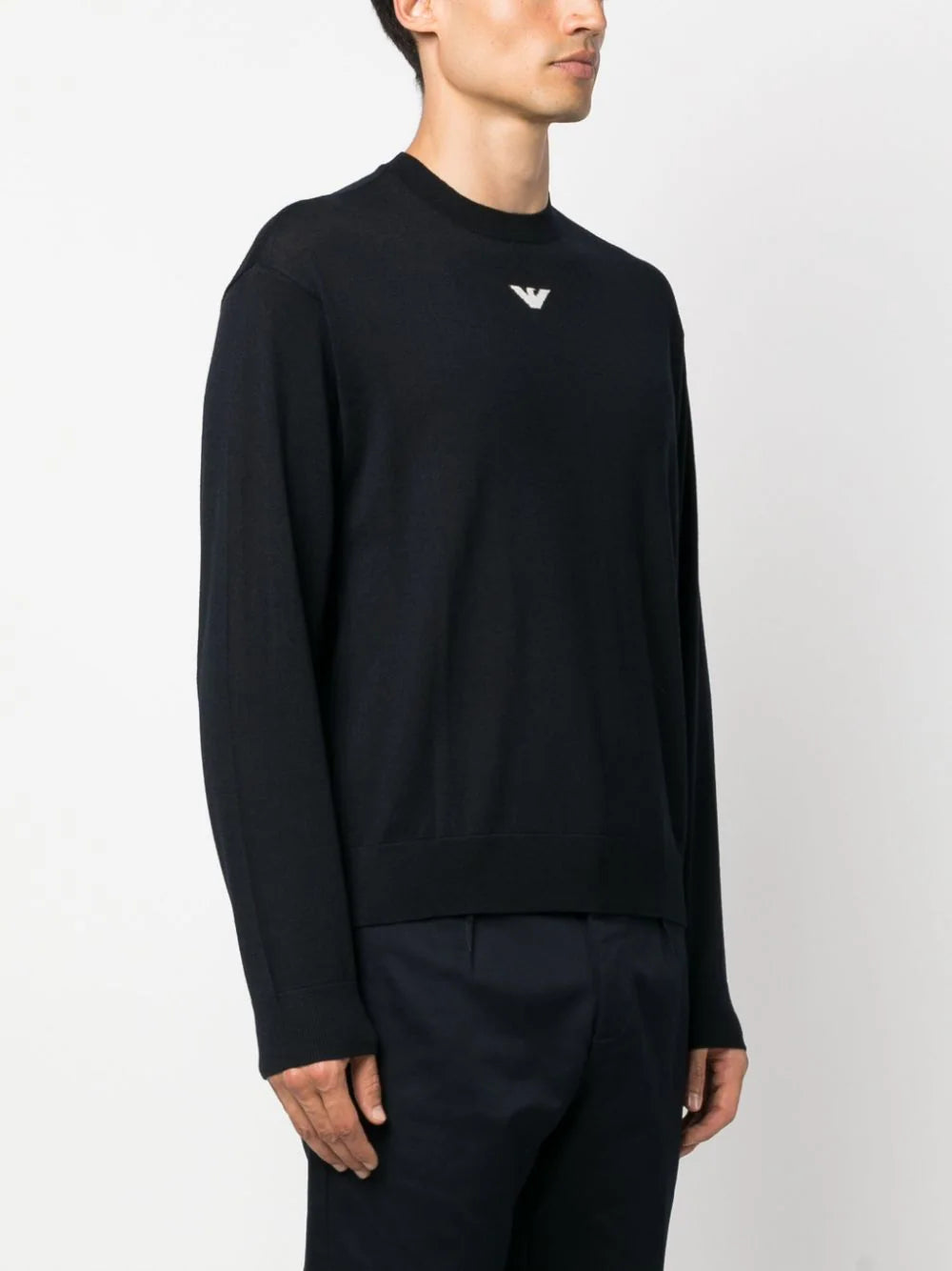 Maglione in Lana Rasata con Logo / Blu - Ideal Moda