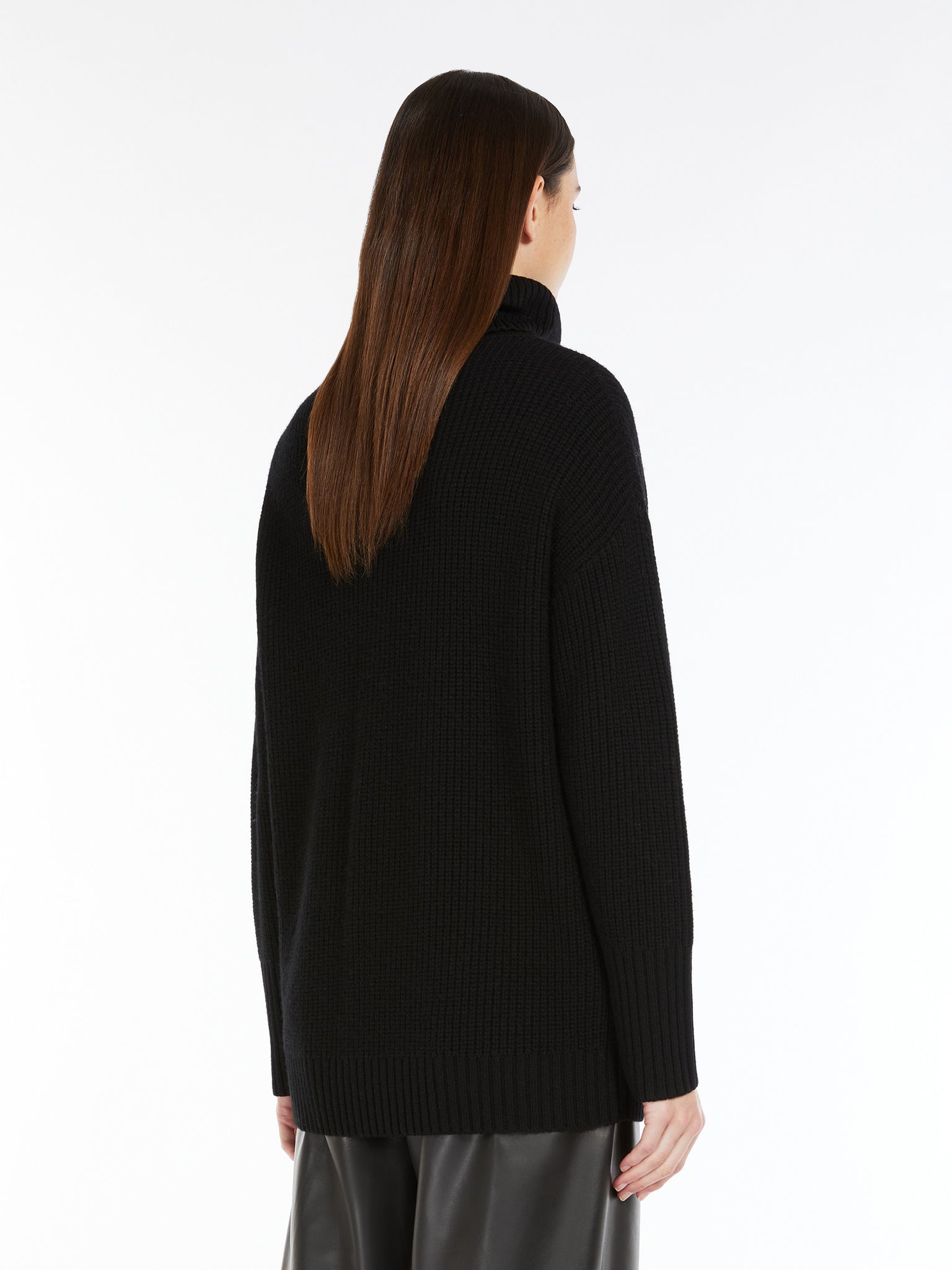 Pullover a Collo Alto in Lana a Coste / Nero - Ideal Moda