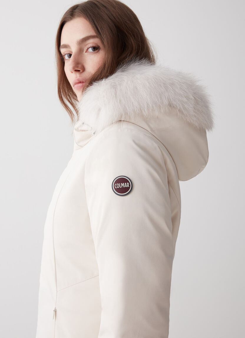 Piumino Lungo con Cappuccio / Bianco - Ideal Moda