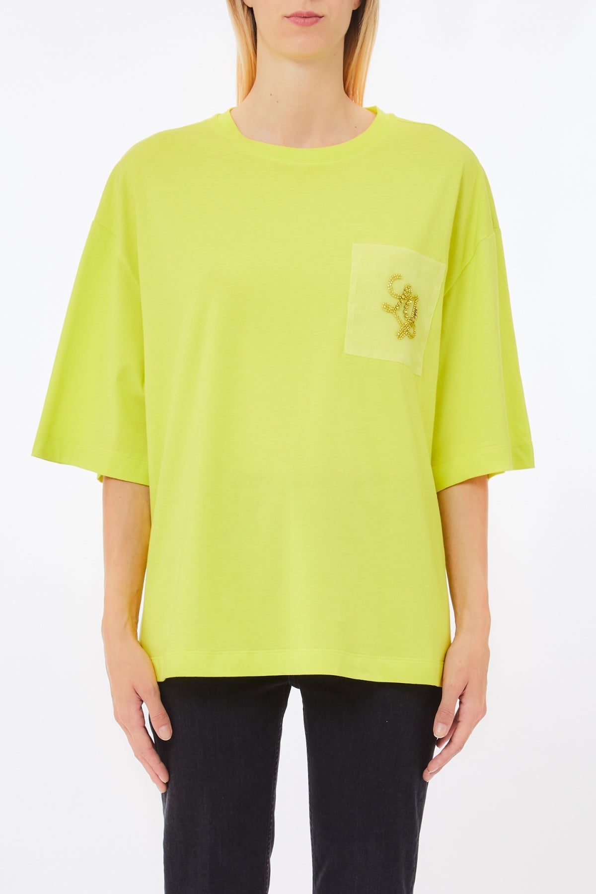 T-Shirt con Ricamo Gioiello / Giallo - Ideal Moda