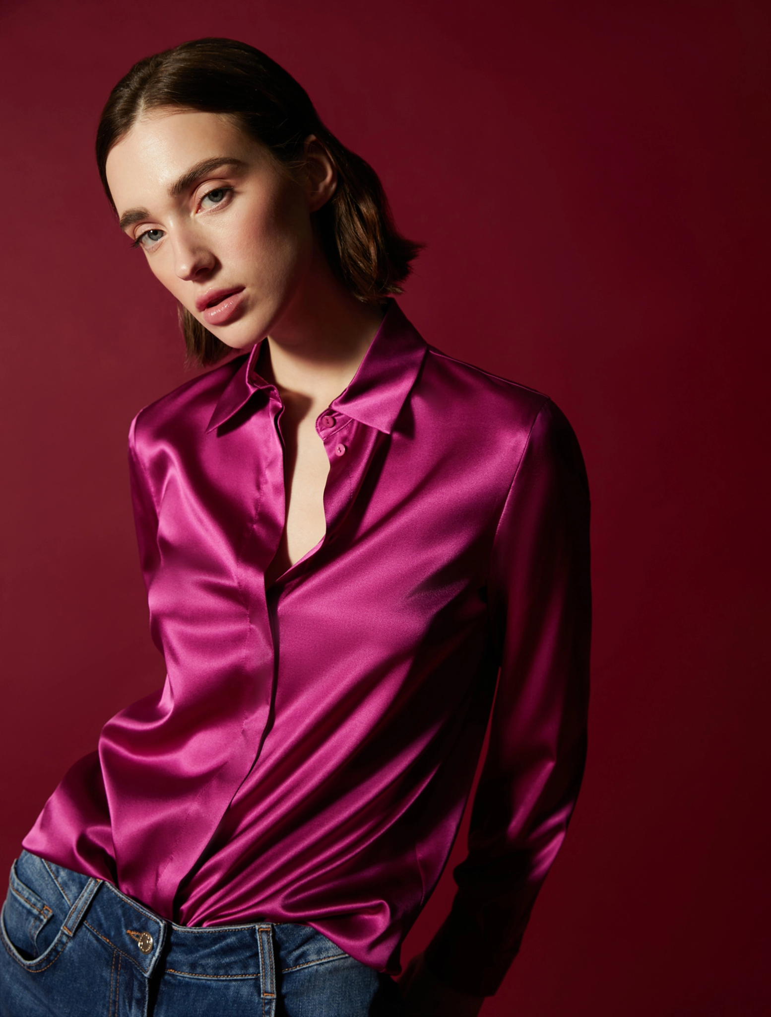 Camicia in Raso di Seta / Fucsia - Ideal Moda